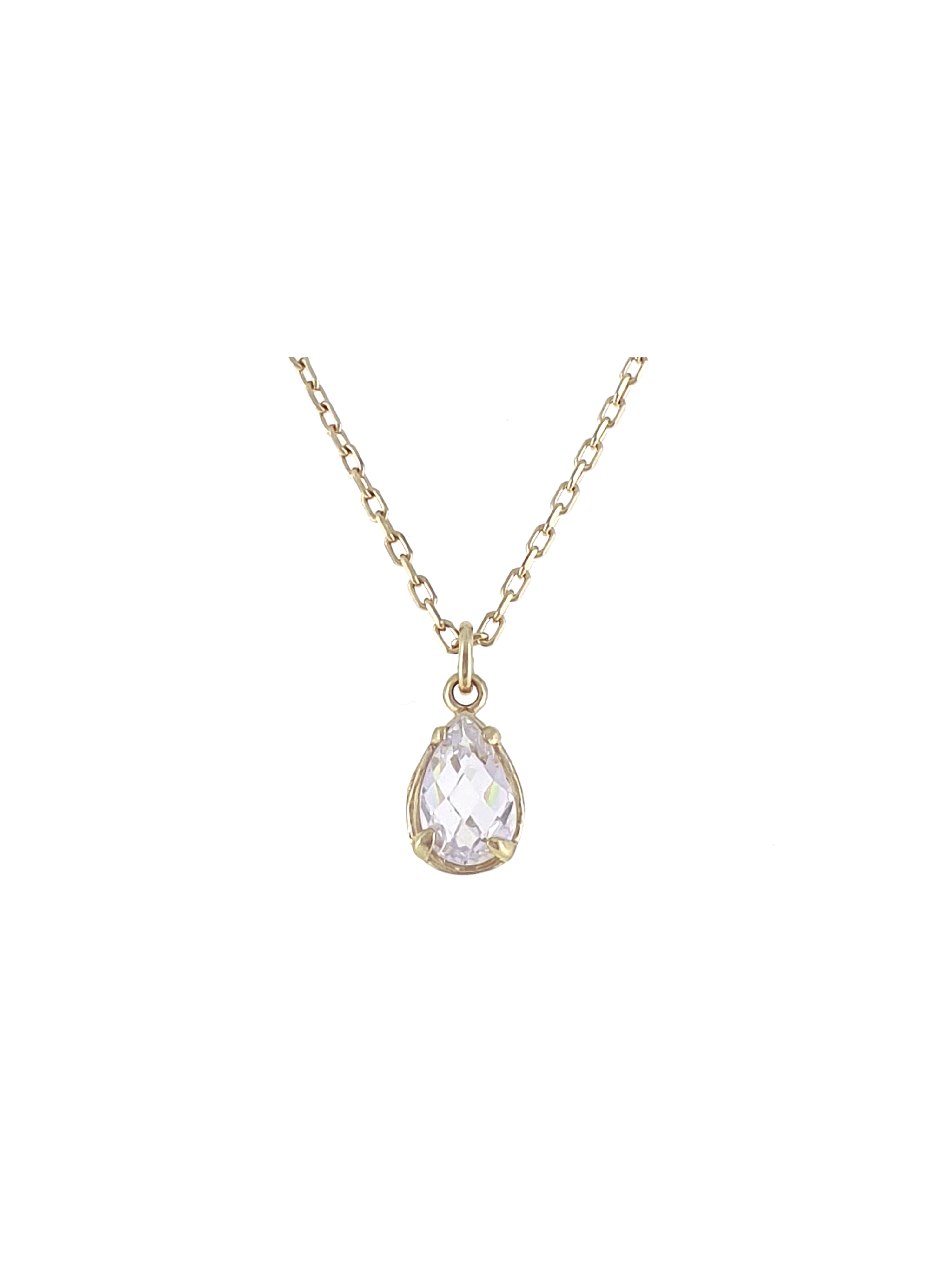 Gümüş Altın Yaldızlı Rose Renk 925 Ayar Gümüş Zirkon Damla Tek Taş Kolye - www.xsilver.com.tr