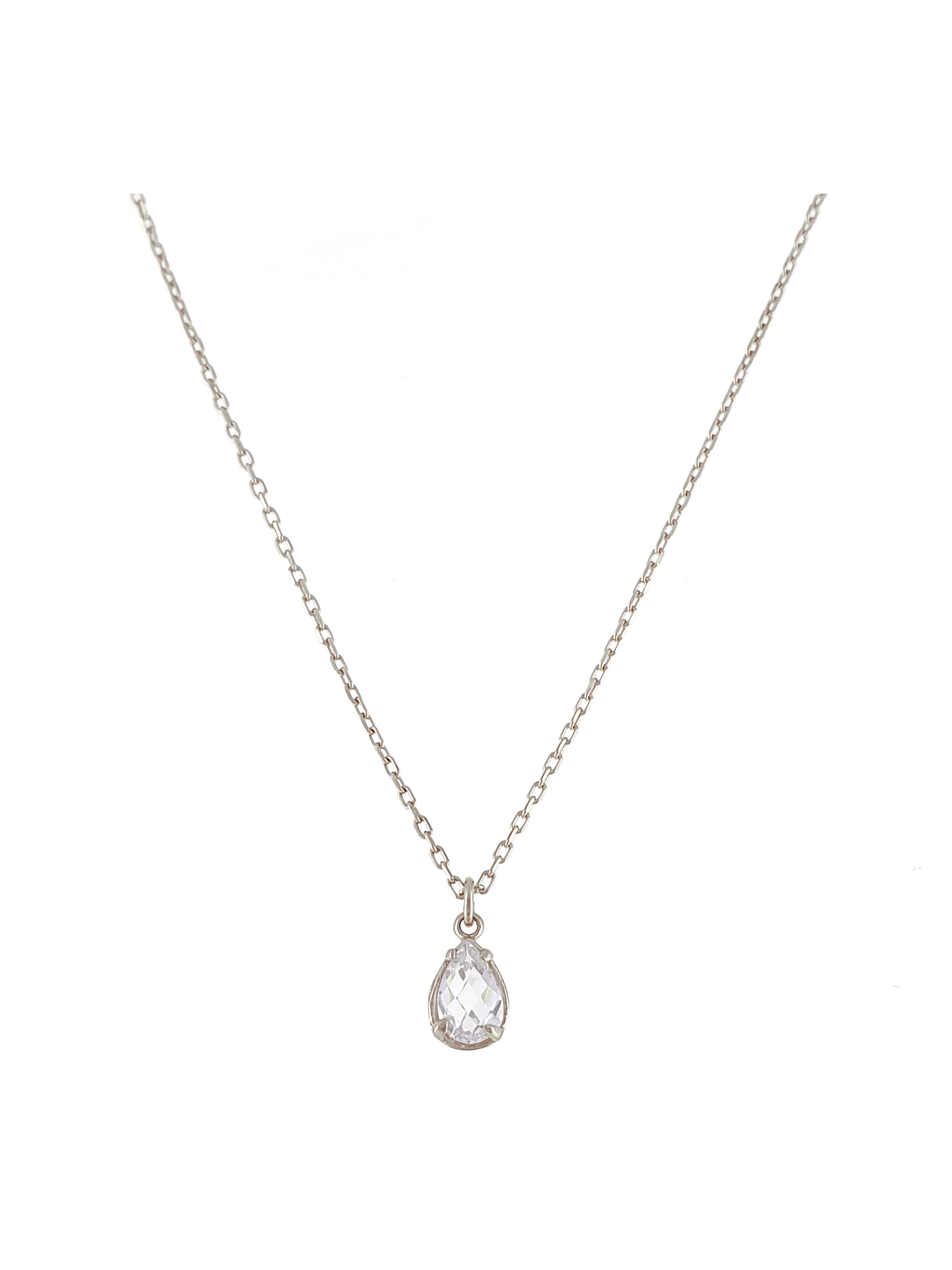 Gümüş Altın Yaldızlı Rose Renk 925 Ayar Gümüş Zirkon Damla Tek Taş Kolye - www.xsilver.com.tr