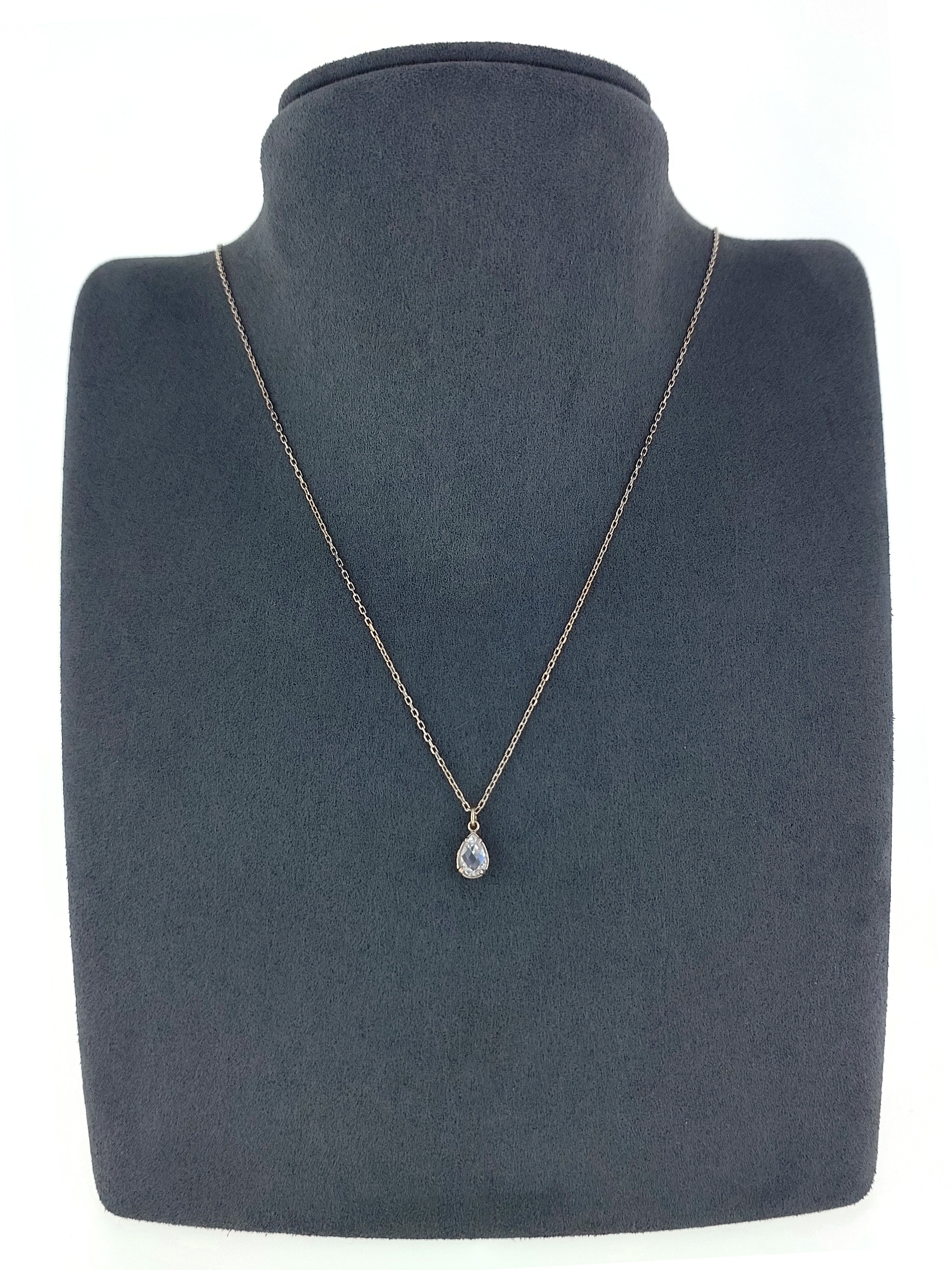 Gümüş Altın Yaldızlı Rose Renk 925 Ayar Gümüş Zirkon Damla Tek Taş Kolye - www.xsilver.com.tr