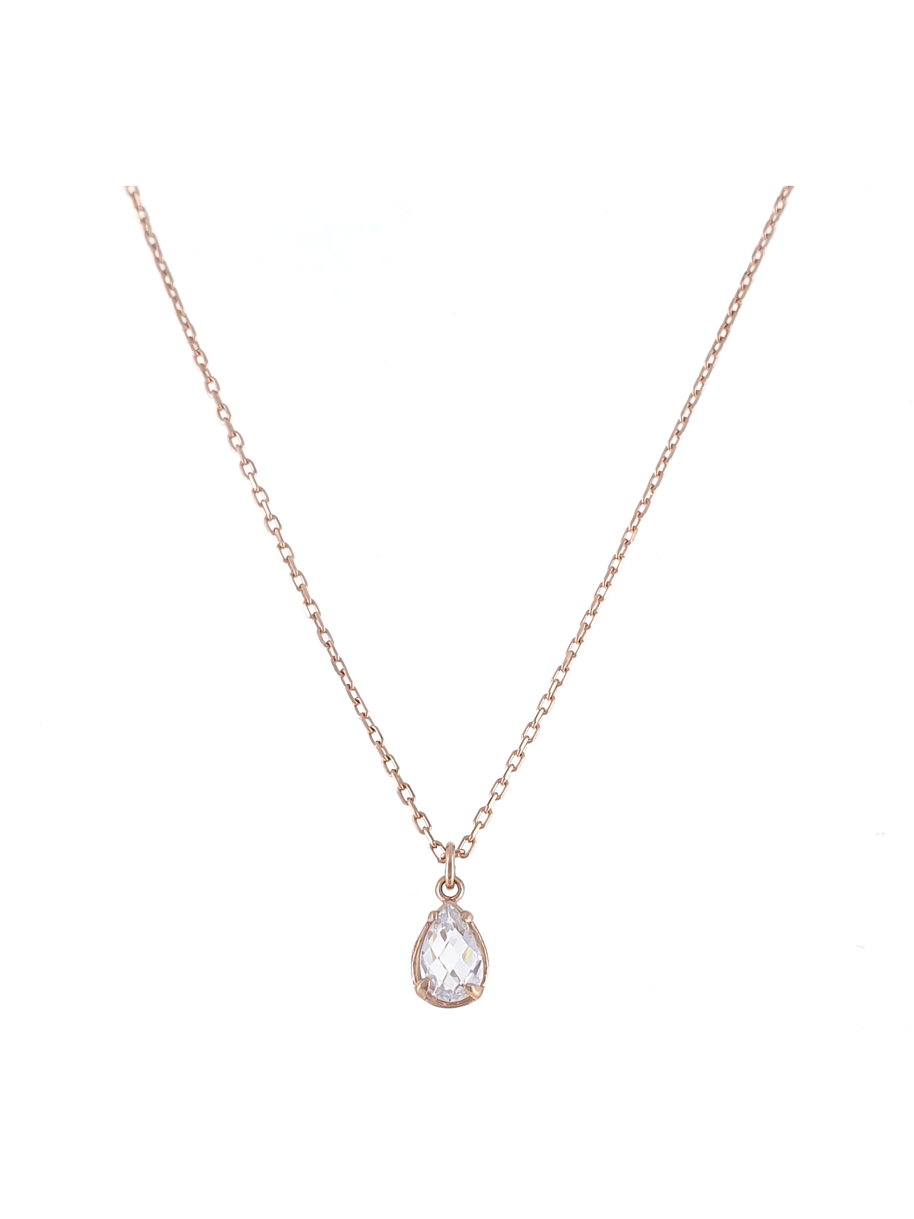 Gümüş Altın Yaldızlı Rose Renk 925 Ayar Gümüş Zirkon Damla Tek Taş Kolye - www.xsilver.com.tr