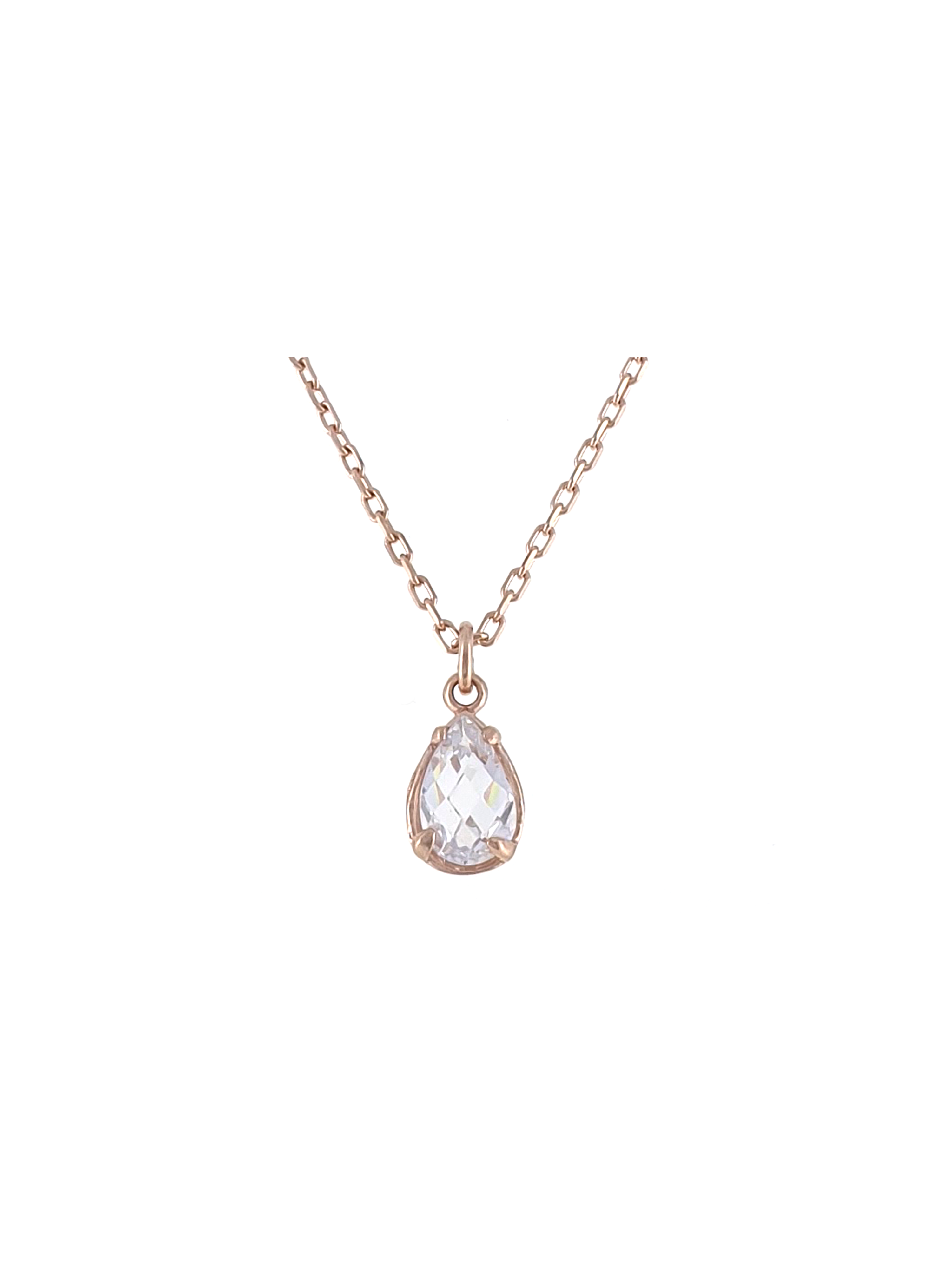 Gümüş Altın Yaldızlı Rose Renk 925 Ayar Gümüş Zirkon Damla Tek Taş Kolye - www.xsilver.com.tr