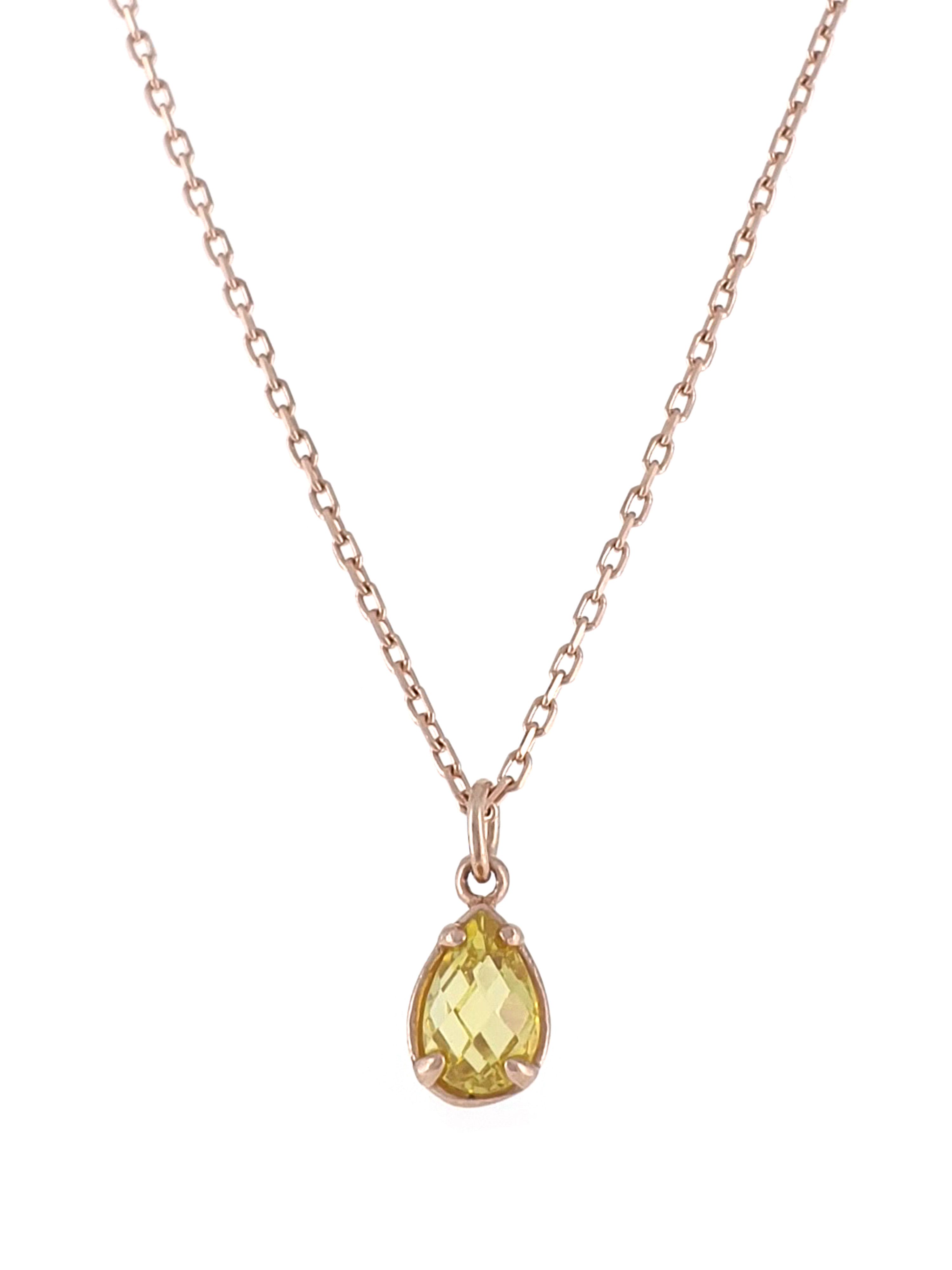 Gümüş Altın Yaldızlı Rose Renk 925 Ayar Gümüş Zirkon Sarı Damla Tek Taş Kolye - www.xsilver.com.tr