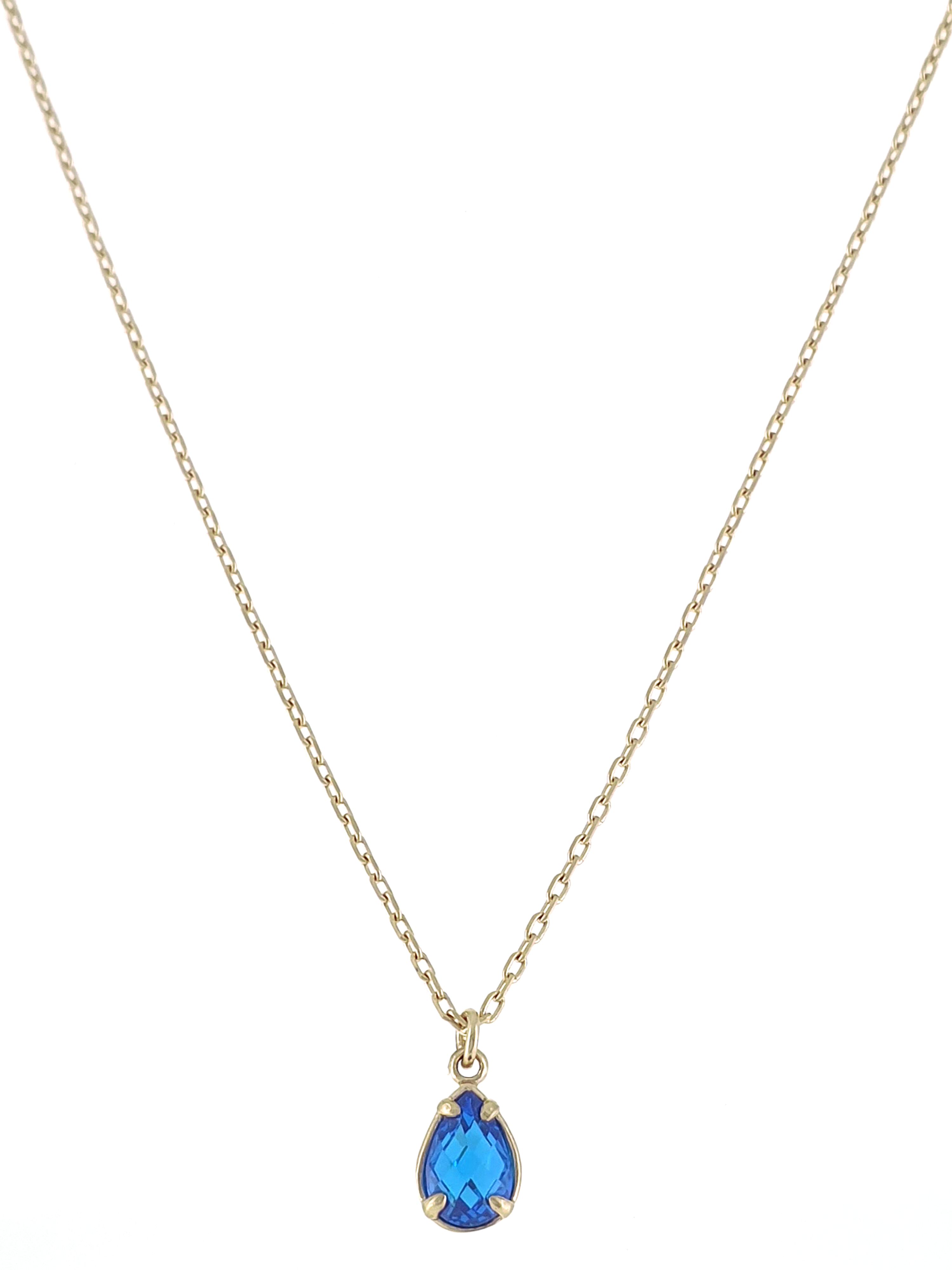 Gümüş Altın Yaldızlı Rose Renk 925 Ayar Gümüş Zirkon Mavi Damla Tek Taş Kolye - www.xsilver.com.tr