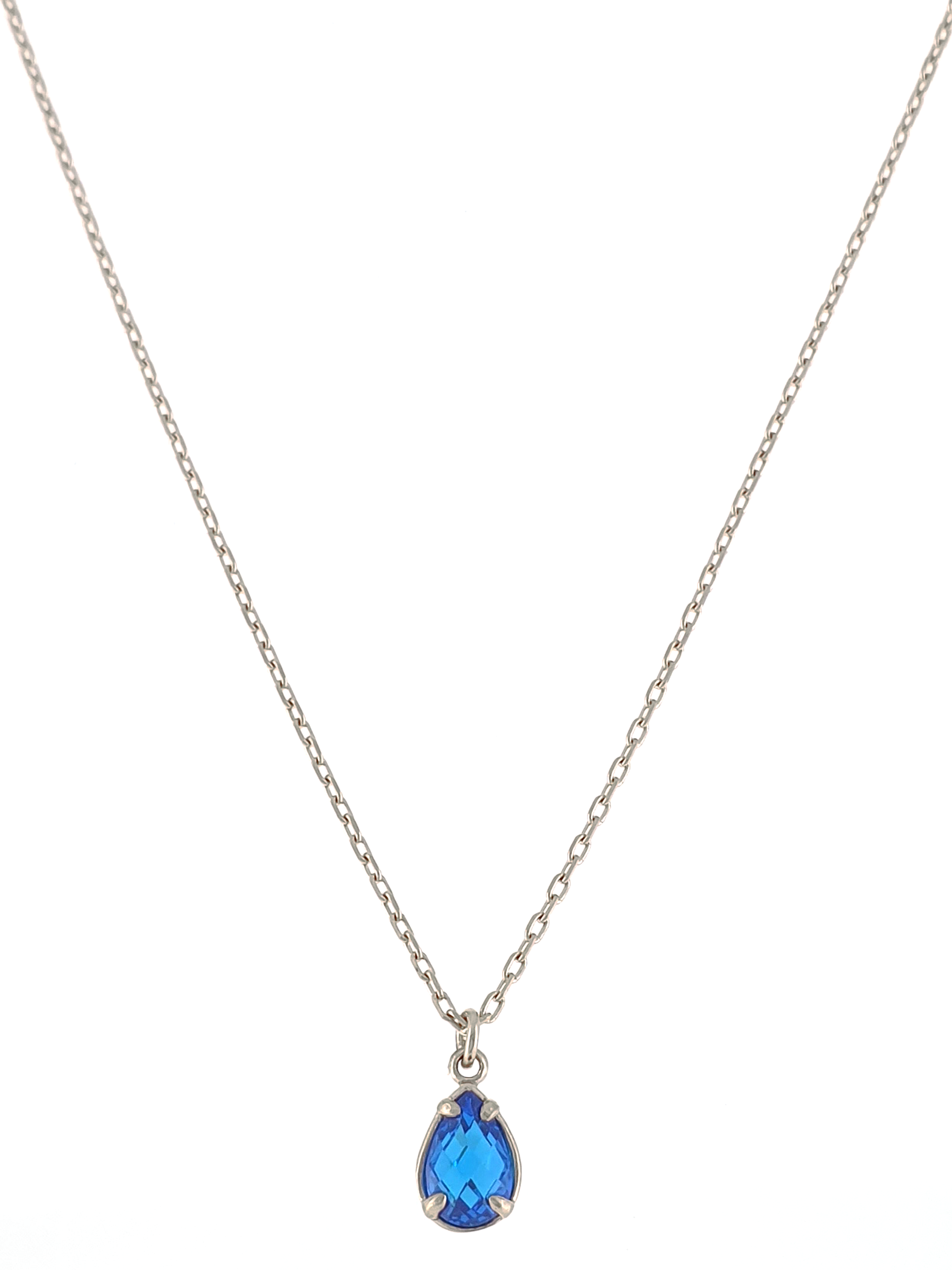 Gümüş Altın Yaldızlı Rose Renk 925 Ayar Gümüş Zirkon Mavi Damla Tek Taş Kolye - www.xsilver.com.tr