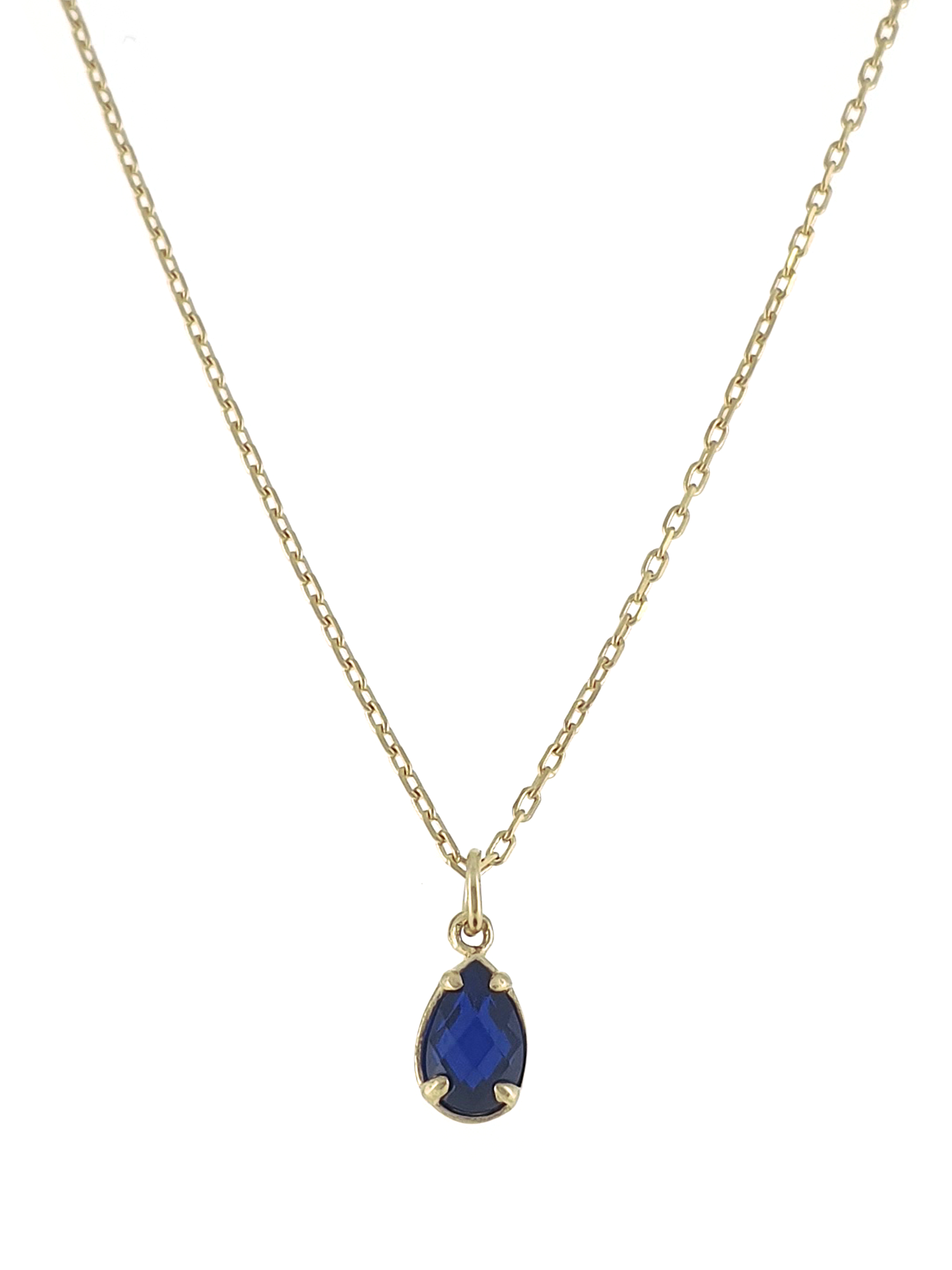 Gümüş Altın Yaldızlı Rose Renk 925 Ayar Gümüş Zirkon Lacivert Damla Tek Taş Kolye - www.xsilver.com.tr