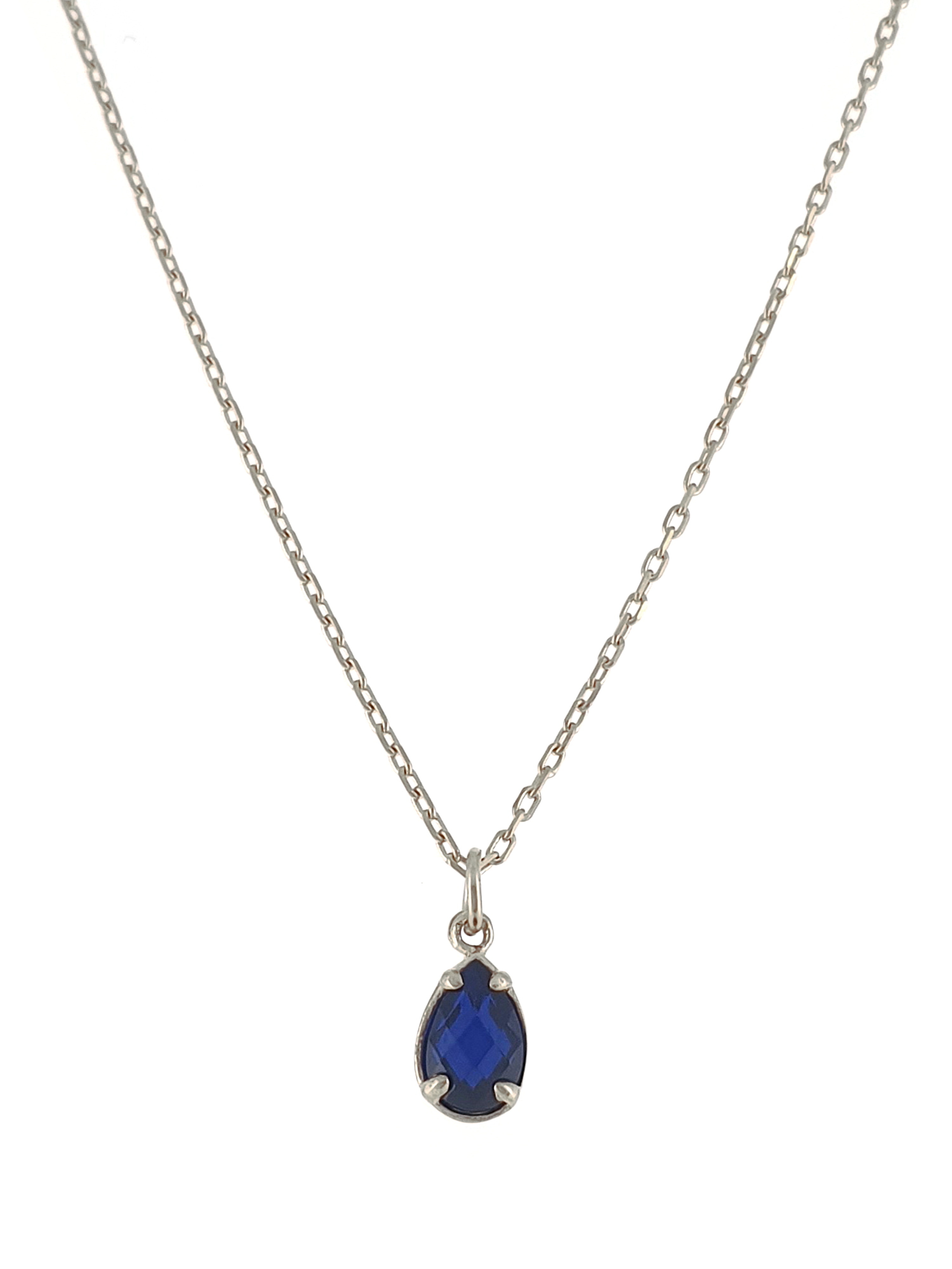 Gümüş Altın Yaldızlı Rose Renk 925 Ayar Gümüş Zirkon Lacivert Damla Tek Taş Kolye - www.xsilver.com.tr