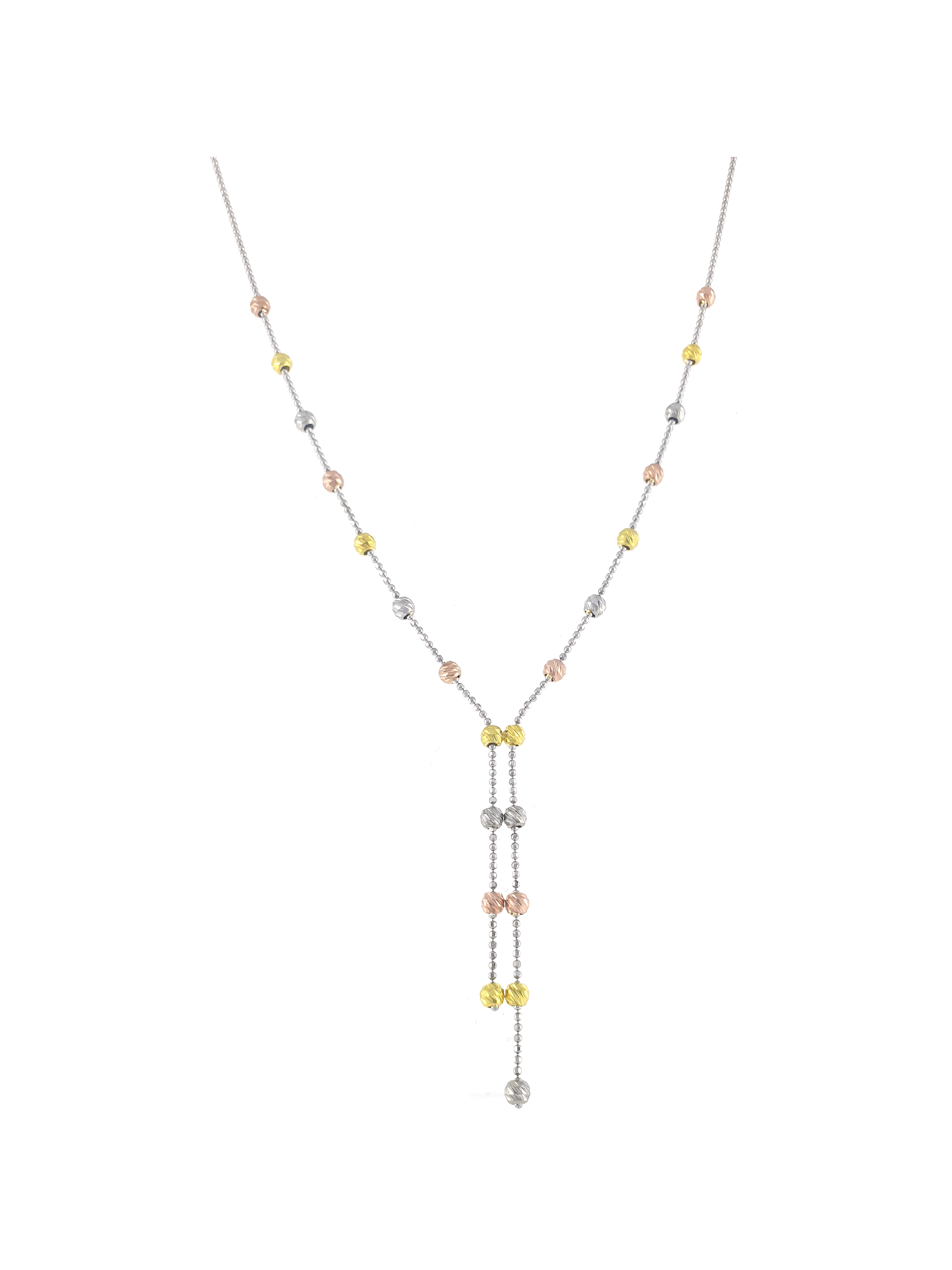 Gümüş Altın Yaldızlı Rose Renk 925 Ayar Gümüş 3 Renk Dorika Toplu Kolye - www.xsilver.com.tr