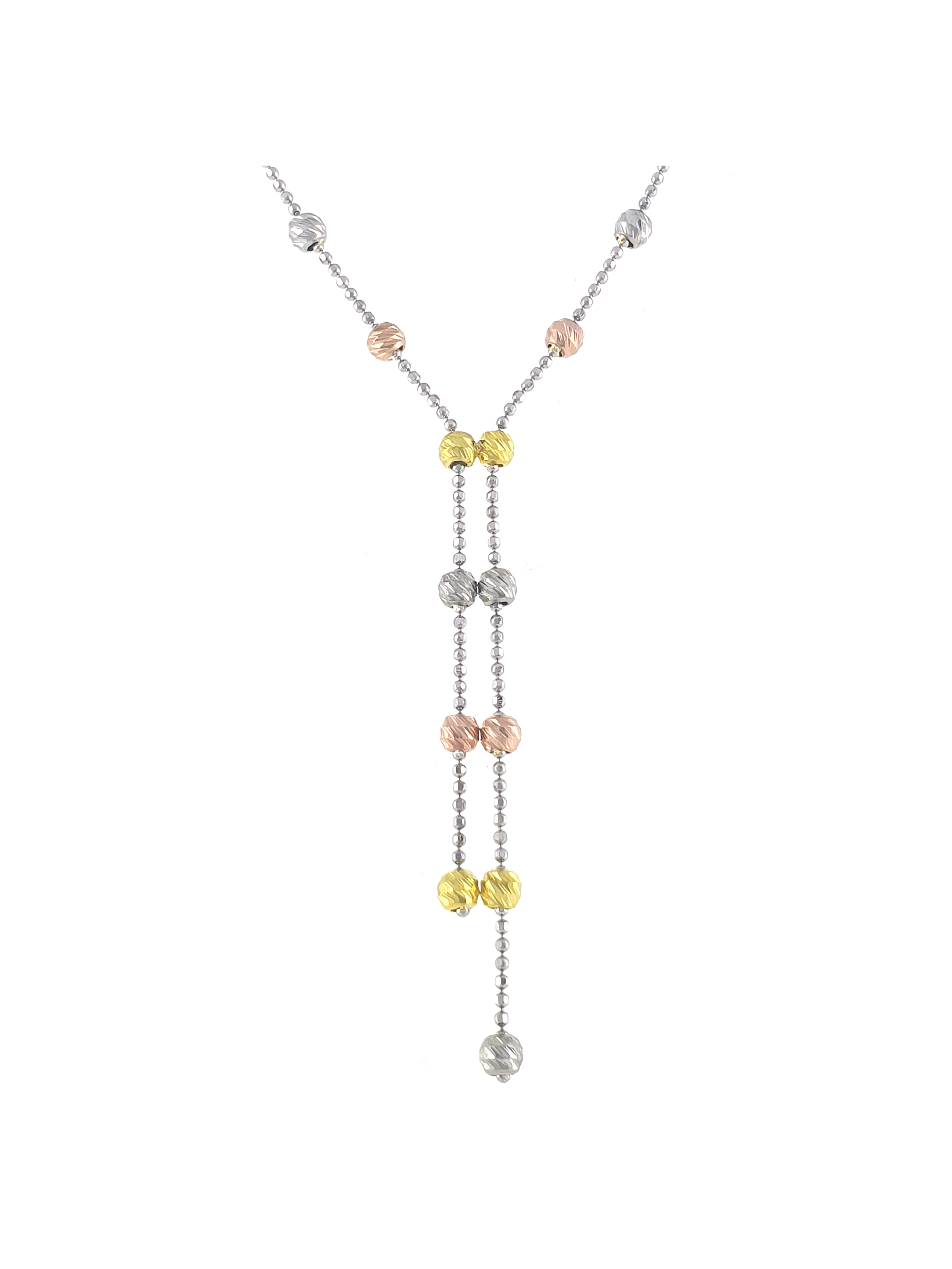 Gümüş Altın Yaldızlı Rose Renk 925 Ayar Gümüş 3 Renk Dorika Toplu Kolye - www.xsilver.com.tr