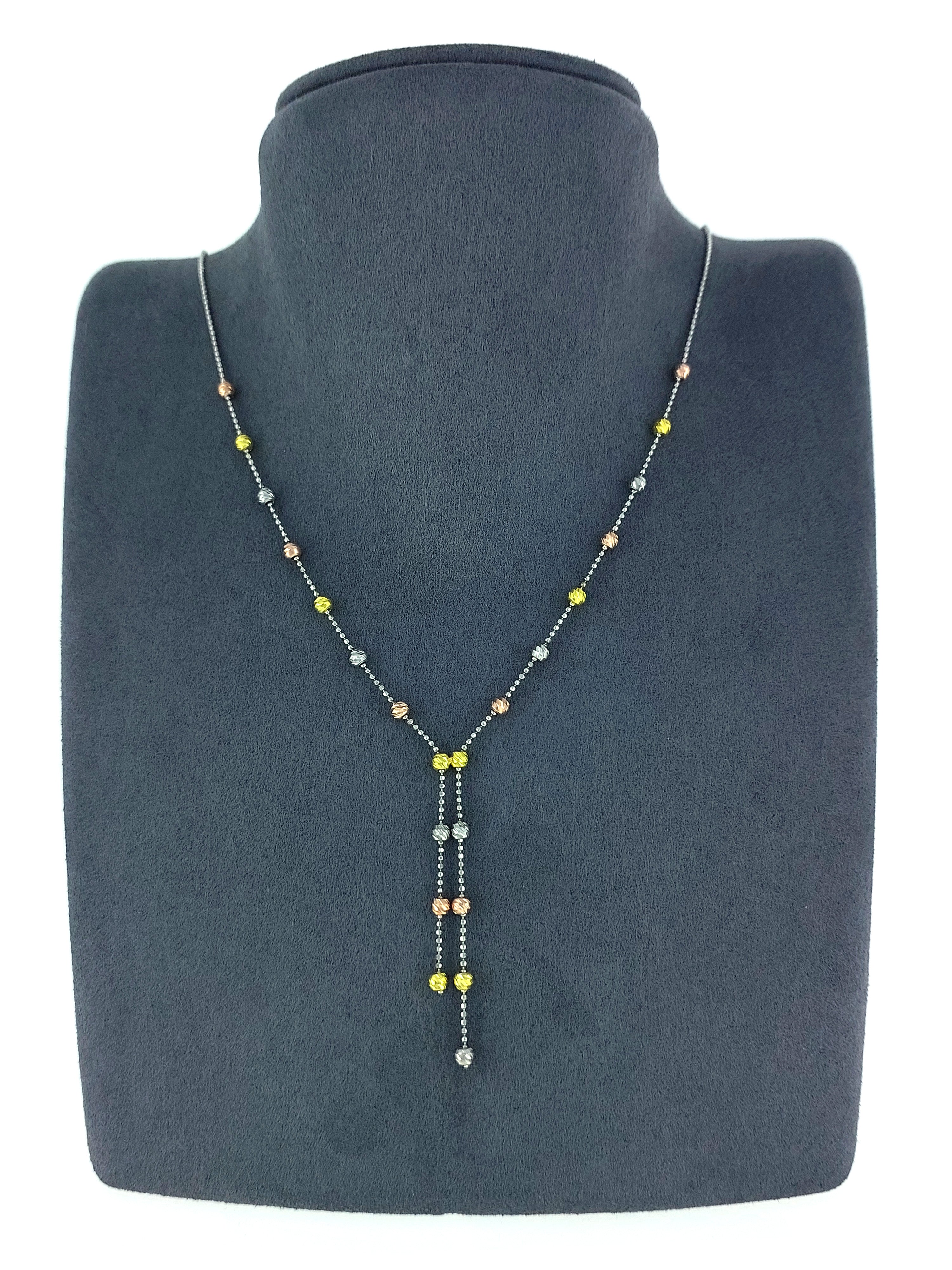 Gümüş Altın Yaldızlı Rose Renk 925 Ayar Gümüş 3 Renk Dorika Toplu Kolye - www.xsilver.com.tr