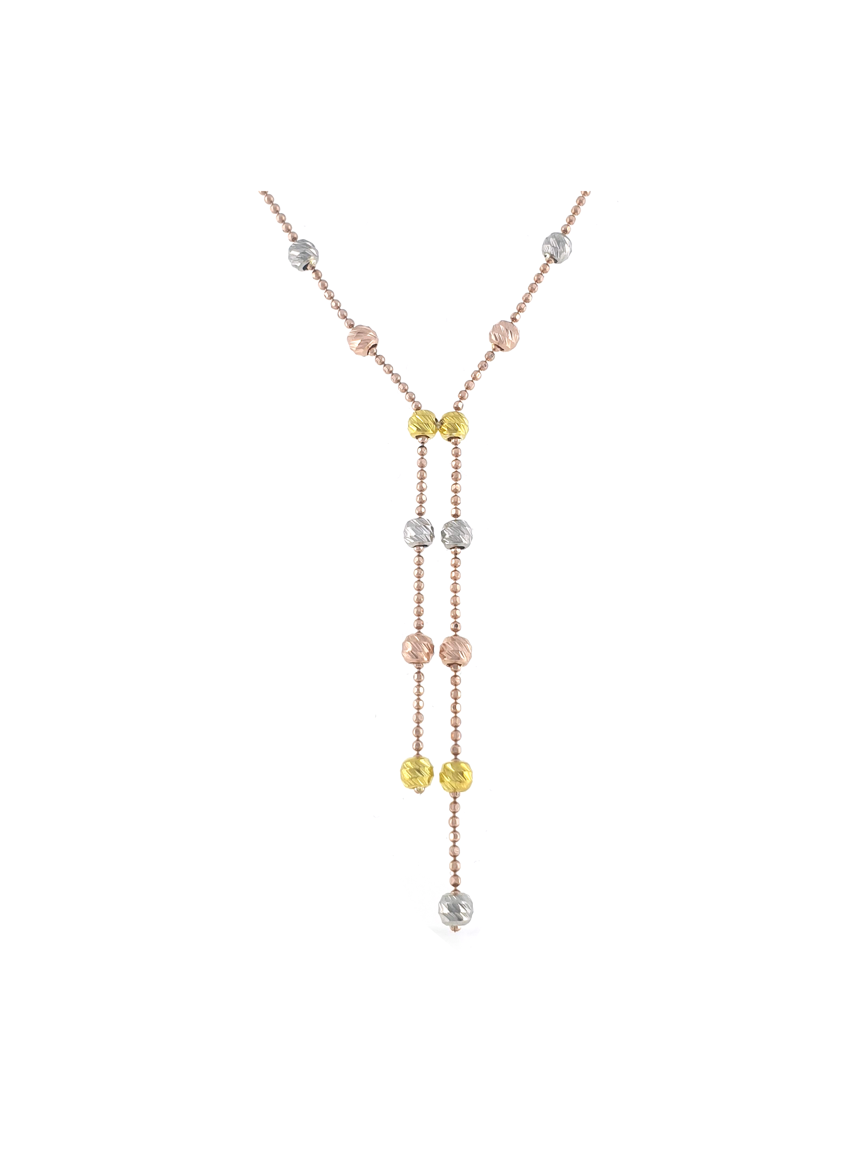 Gümüş Altın Yaldızlı Rose Renk 925 Ayar Gümüş 3 Renk Dorika Toplu Kolye - www.xsilver.com.tr