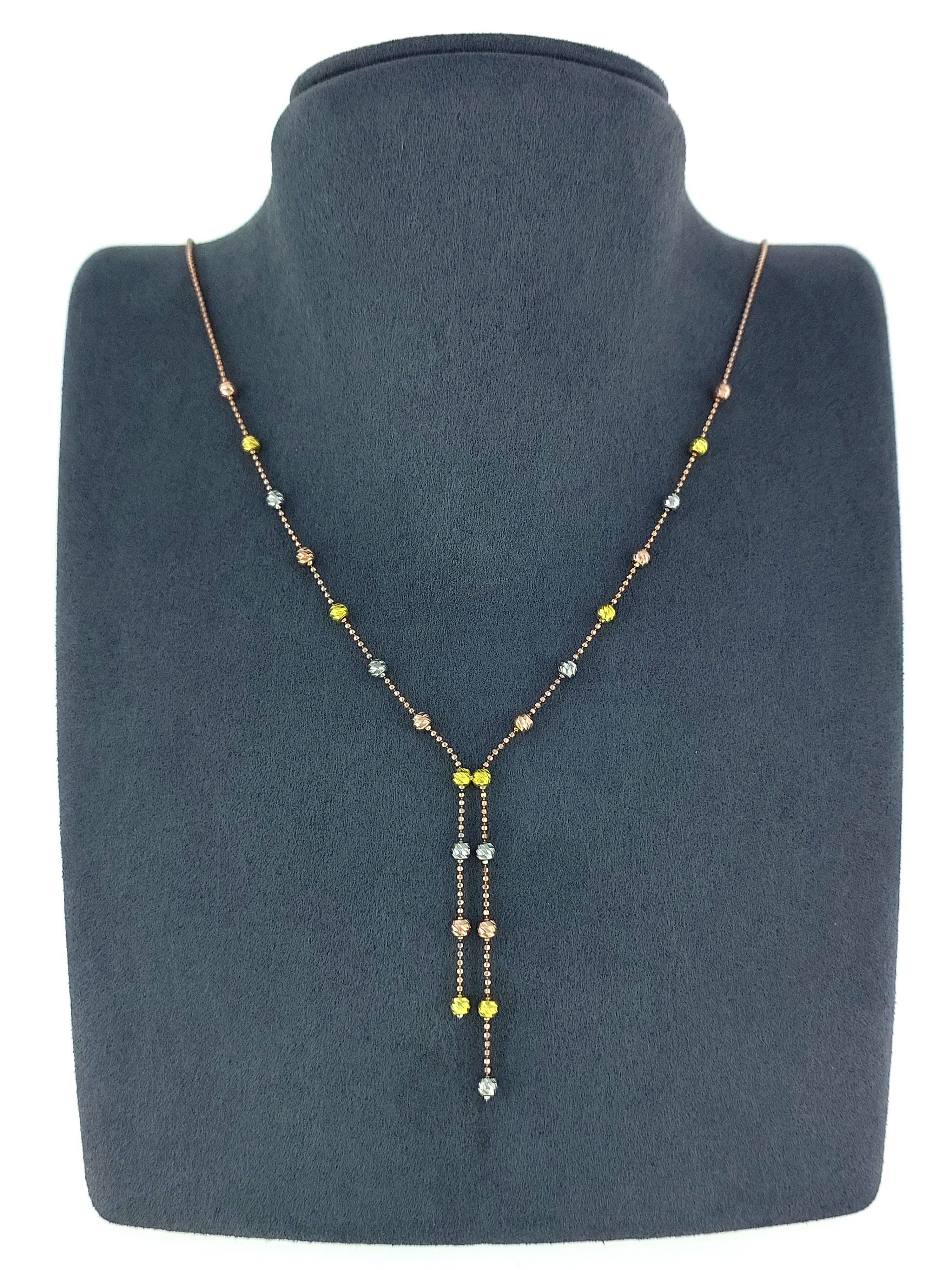 Gümüş Altın Yaldızlı Rose Renk 925 Ayar Gümüş 3 Renk Dorika Toplu Kolye - www.xsilver.com.tr