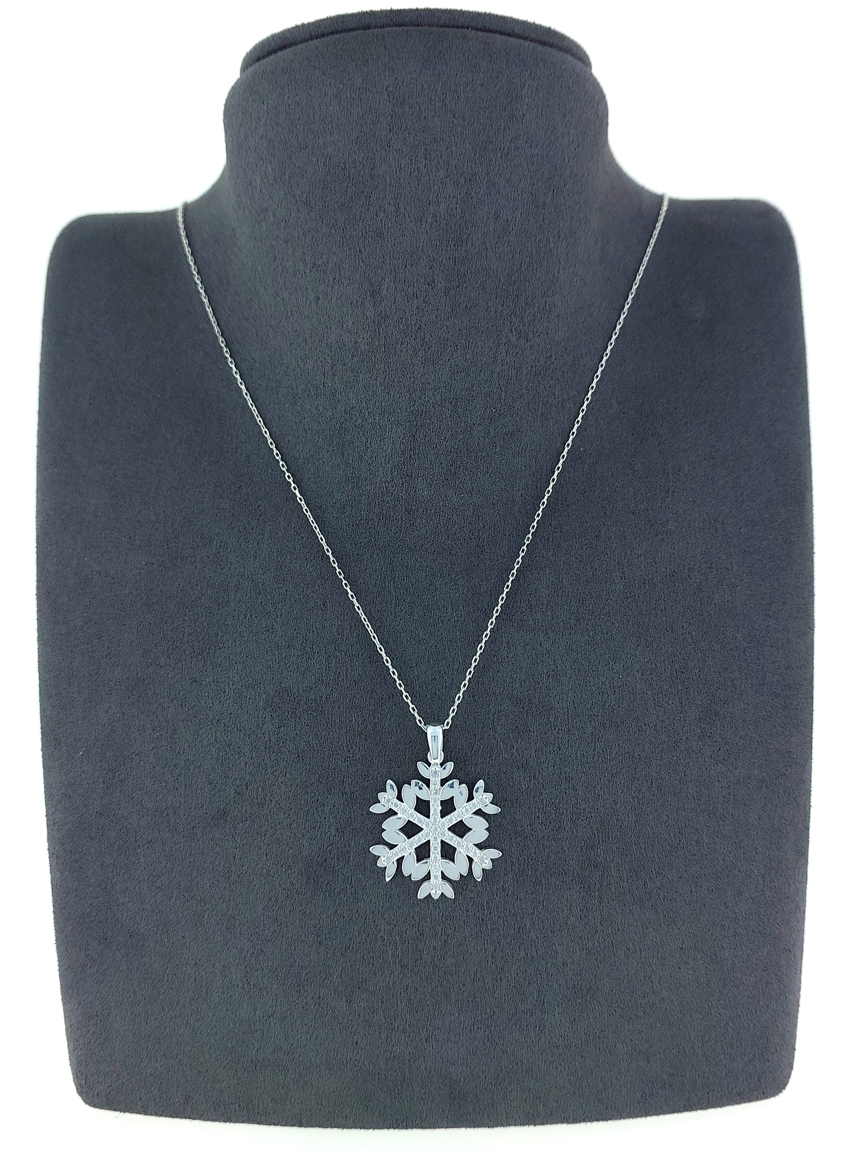 Gümüş Altın Yaldızlı Rose Renk 925 Ayar Gümüş Taşlı Kar Tanesi Kolye - www.xsilver.com.tr