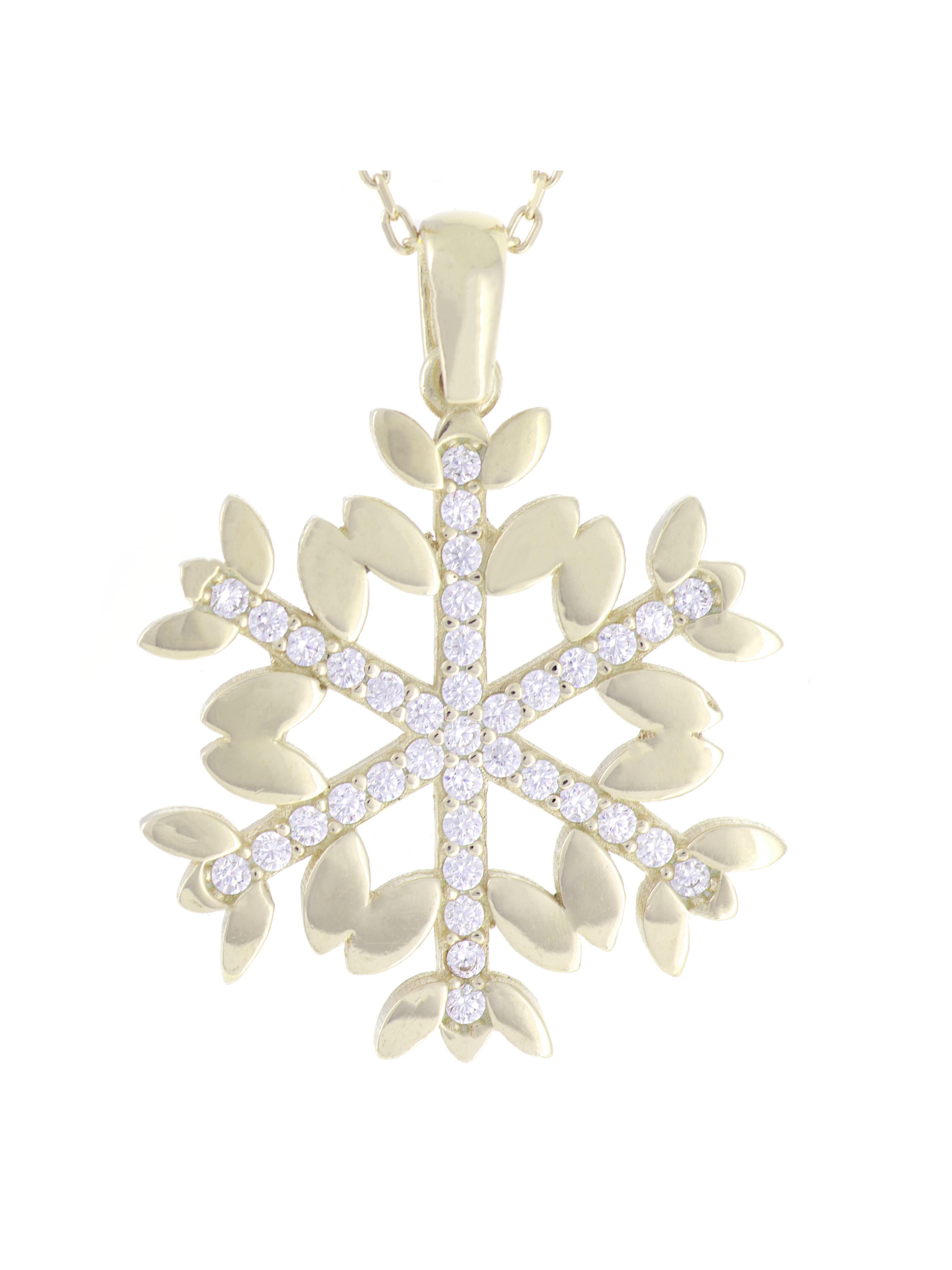 Gümüş Altın Yaldızlı Rose Renk 925 Ayar Gümüş Taşlı Kar Tanesi Kolye - www.xsilver.com.tr