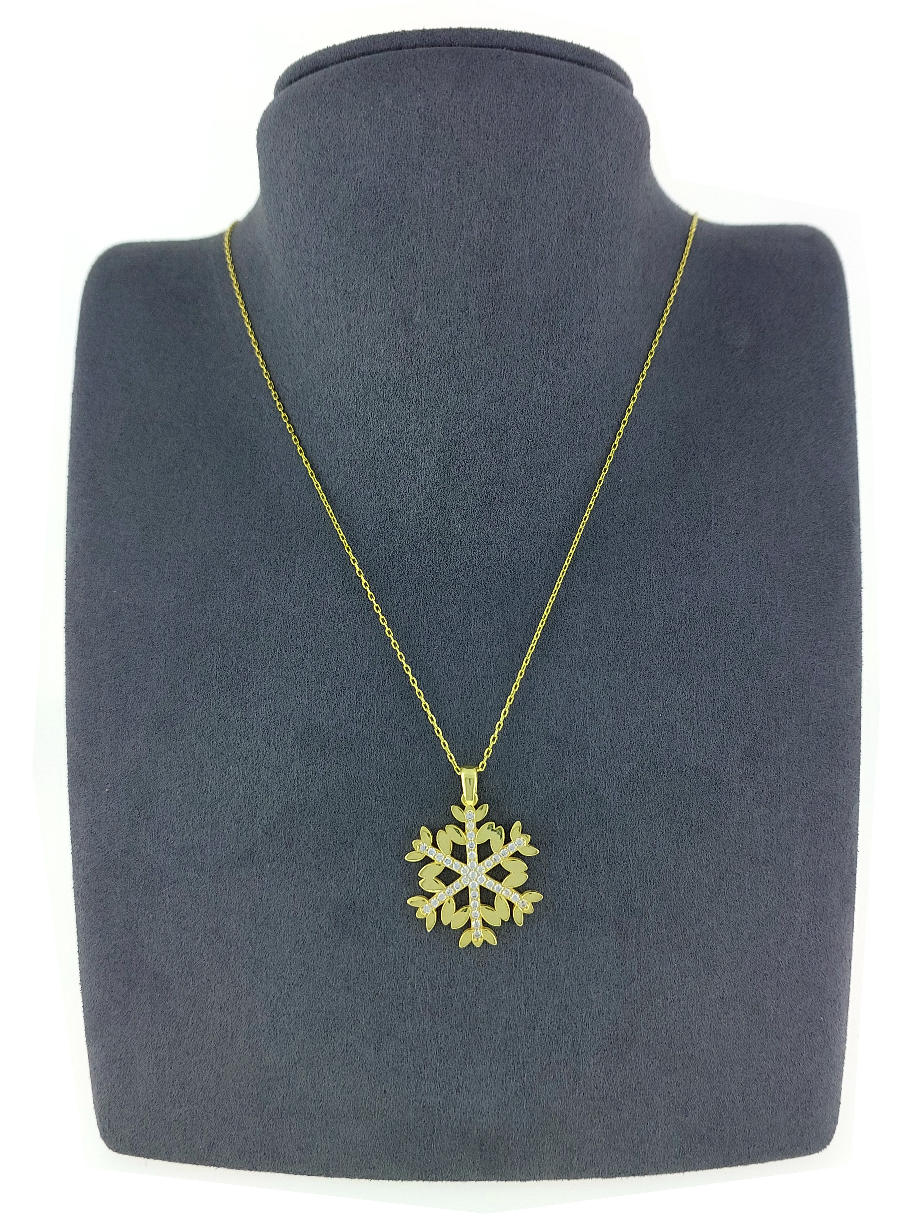 Gümüş Altın Yaldızlı Rose Renk 925 Ayar Gümüş Taşlı Kar Tanesi Kolye - www.xsilver.com.tr