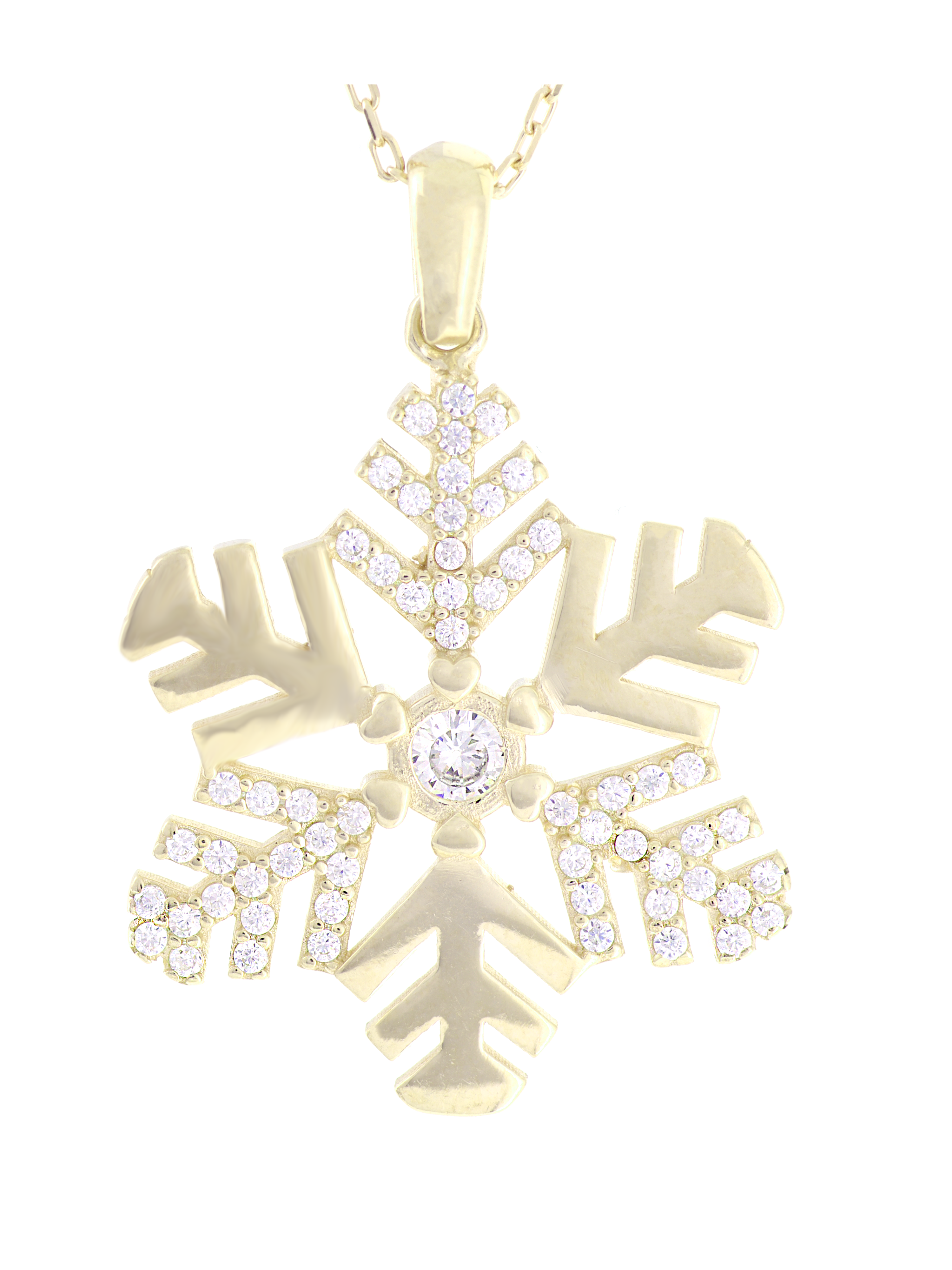 Gümüş Altın Yaldızlı Rose Renk 925 Ayar Gümüş Kar Tanesi Kolye - www.xsilver.com.tr