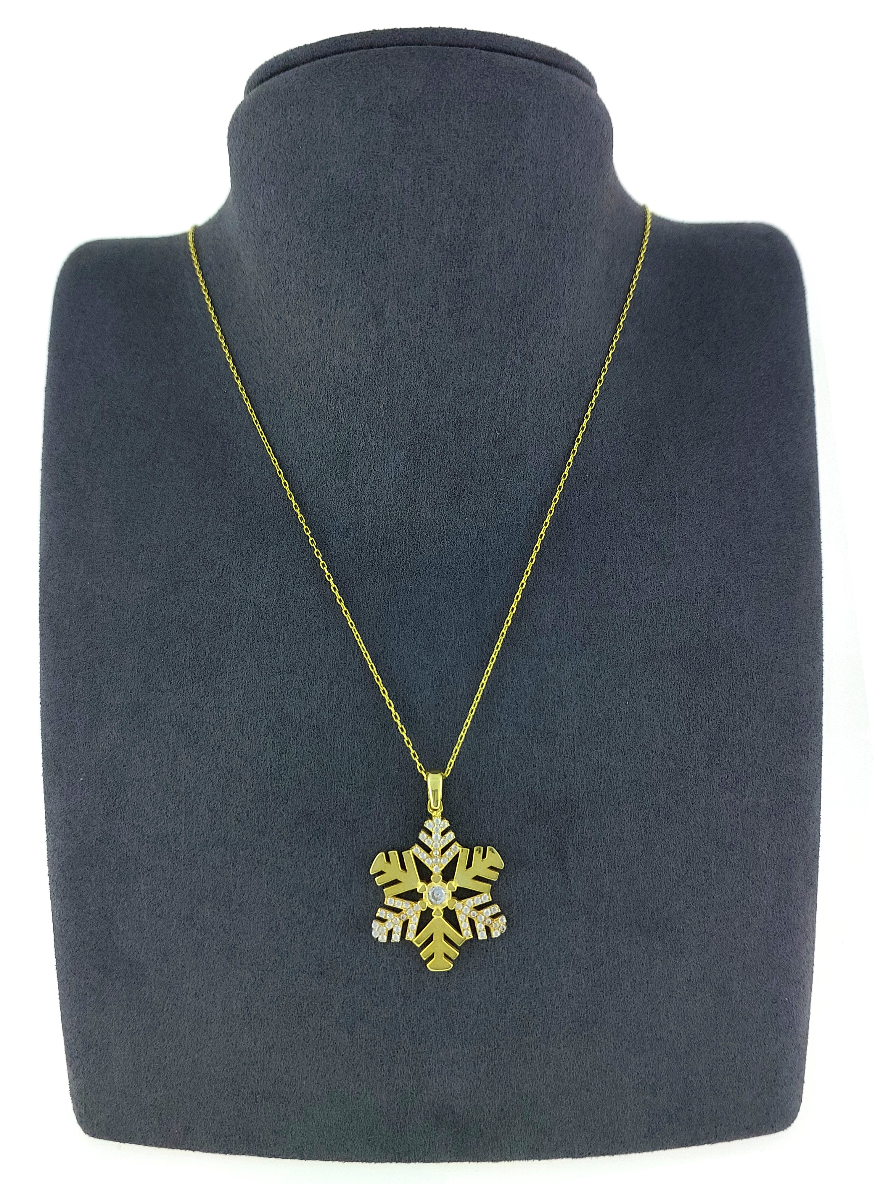 Gümüş Altın Yaldızlı Rose Renk 925 Ayar Gümüş Kar Tanesi Kolye - www.xsilver.com.tr