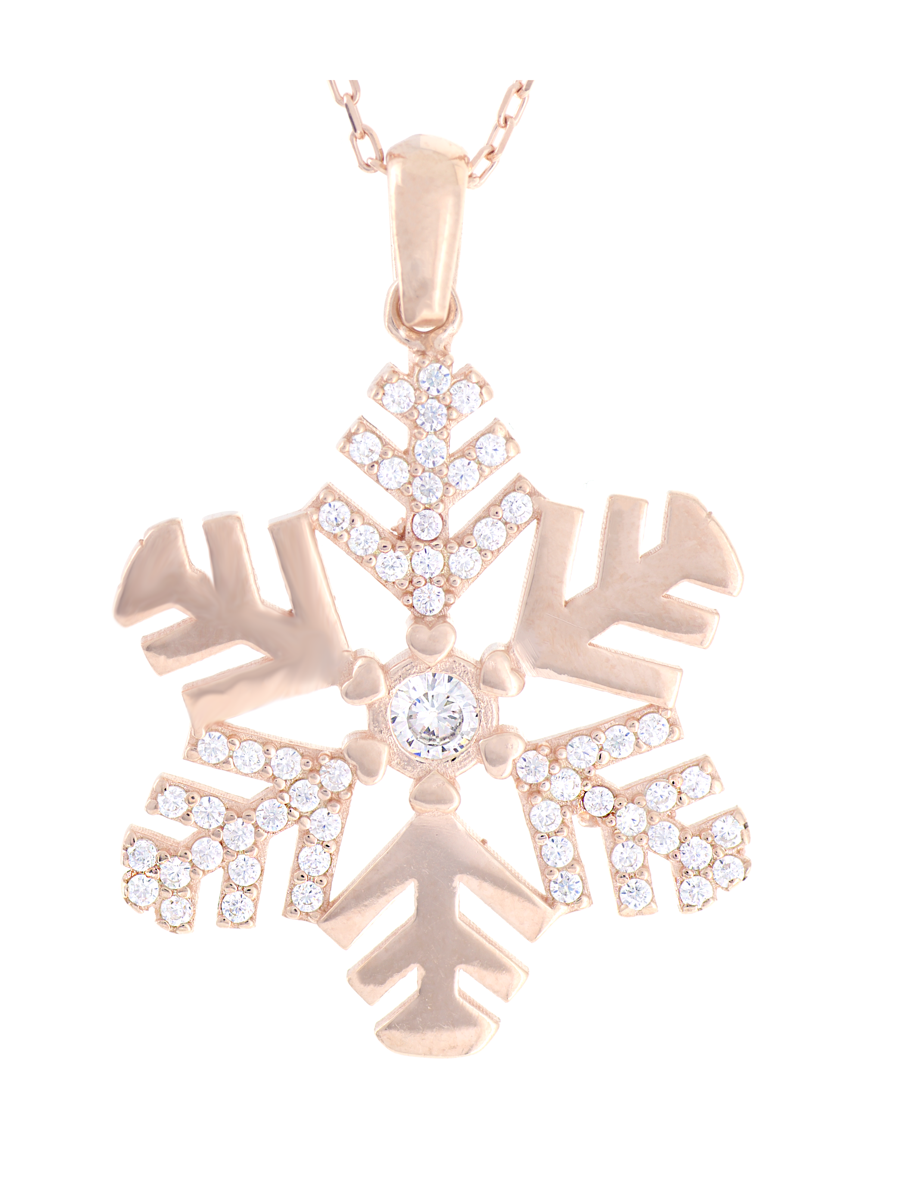 Gümüş Altın Yaldızlı Rose Renk 925 Ayar Gümüş Kar Tanesi Kolye - www.xsilver.com.tr