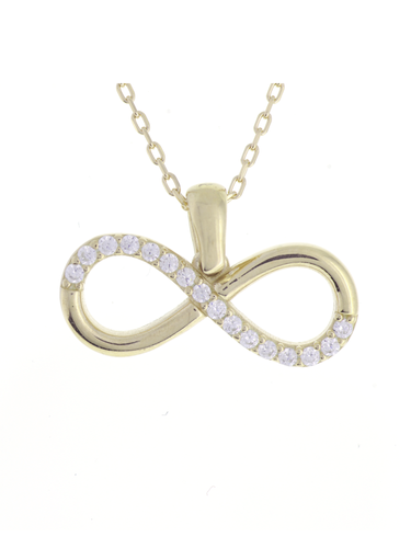 Gümüş Altın Yaldızlı Rose Renk 925 Ayar Gümüş Taşlı Sonsuzluk Kolye - www.xsilver.com.tr