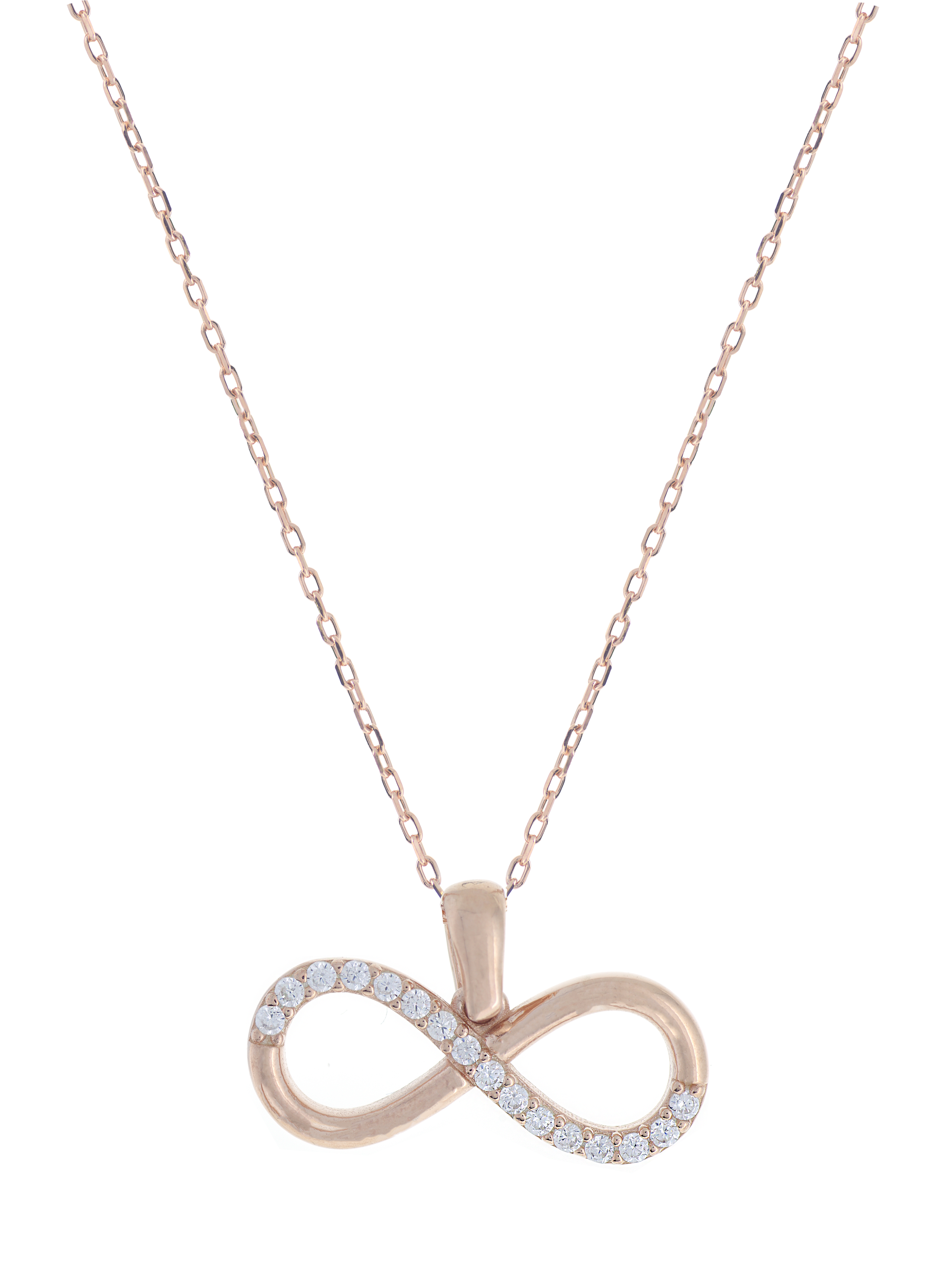 Gümüş Altın Yaldızlı Rose Renk 925 Ayar Gümüş Taşlı Sonsuzluk Kolye - www.xsilver.com.tr