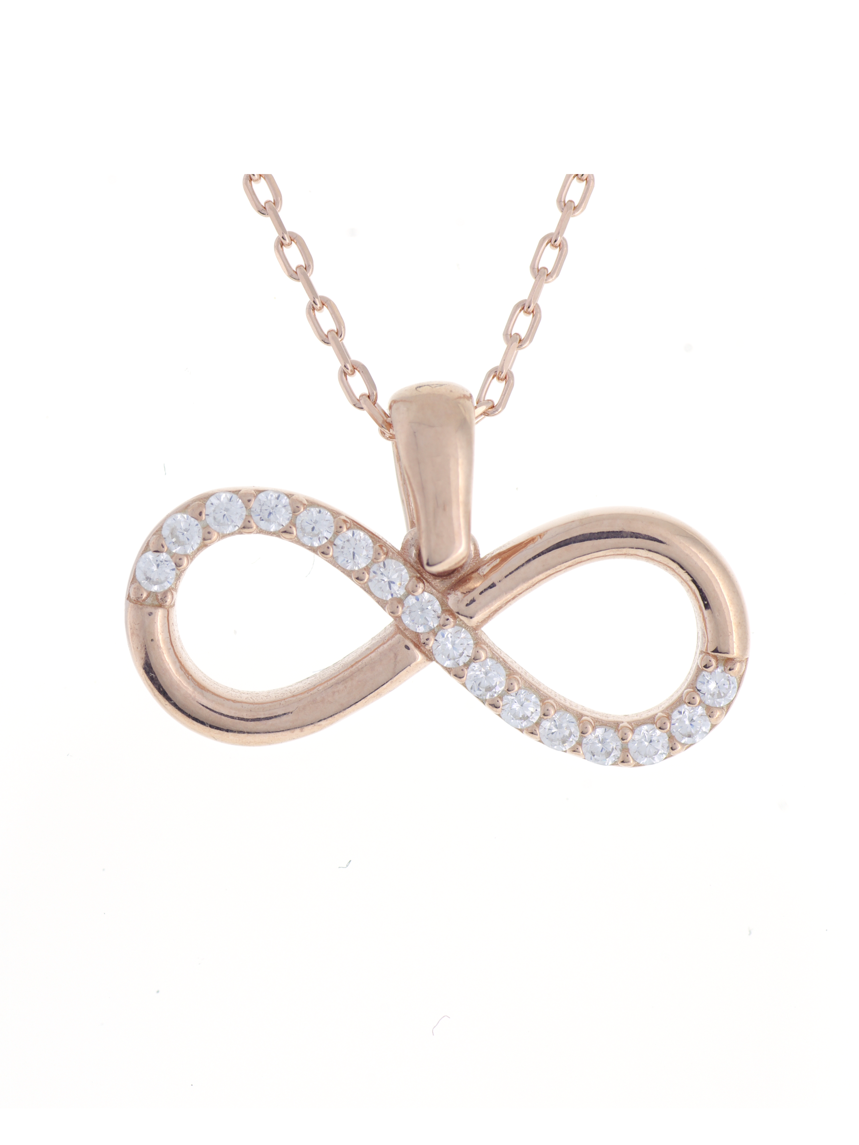 Gümüş Altın Yaldızlı Rose Renk 925 Ayar Gümüş Taşlı Sonsuzluk Kolye - www.xsilver.com.tr