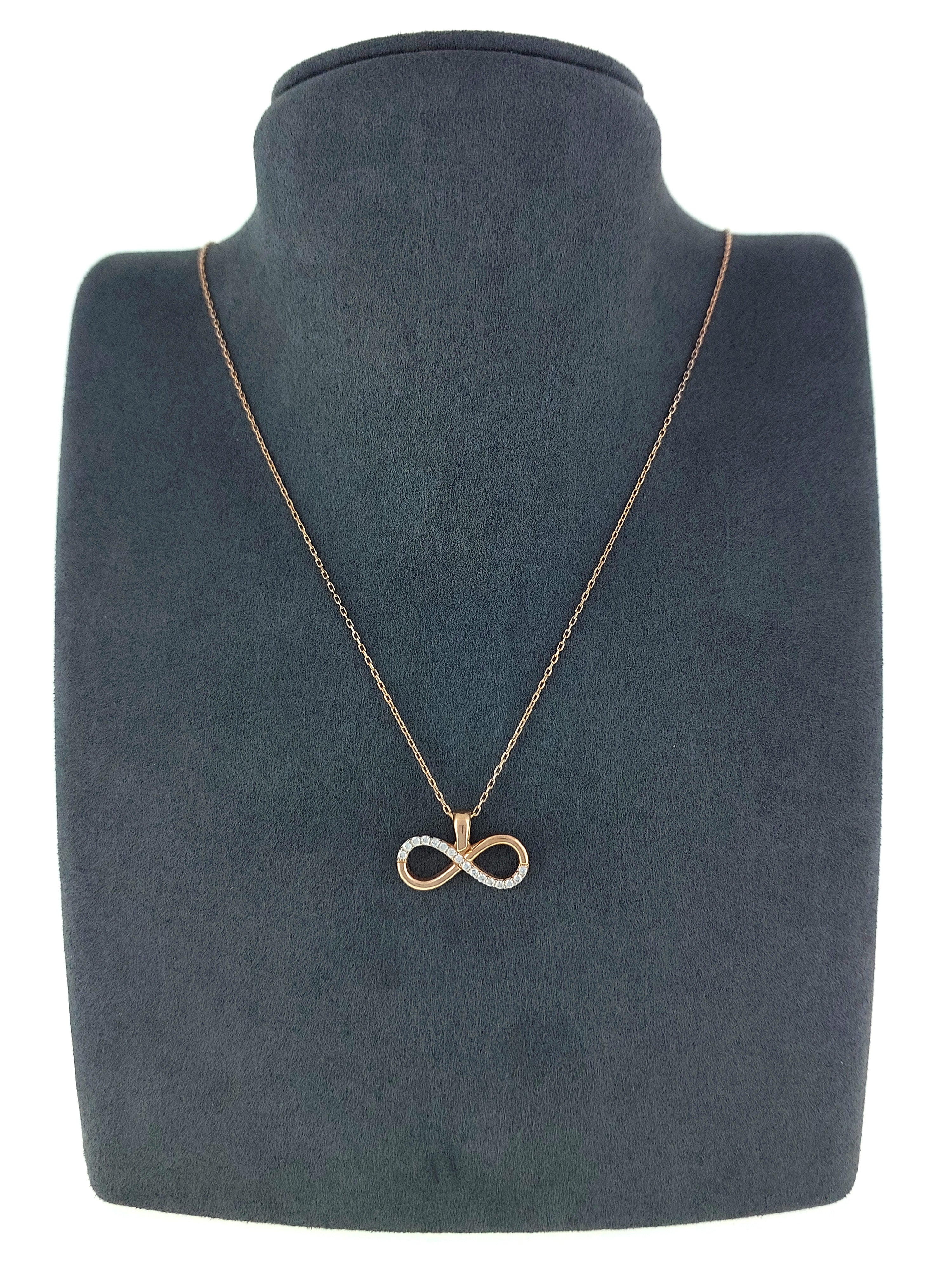 Gümüş Altın Yaldızlı Rose Renk 925 Ayar Gümüş Taşlı Sonsuzluk Kolye - www.xsilver.com.tr