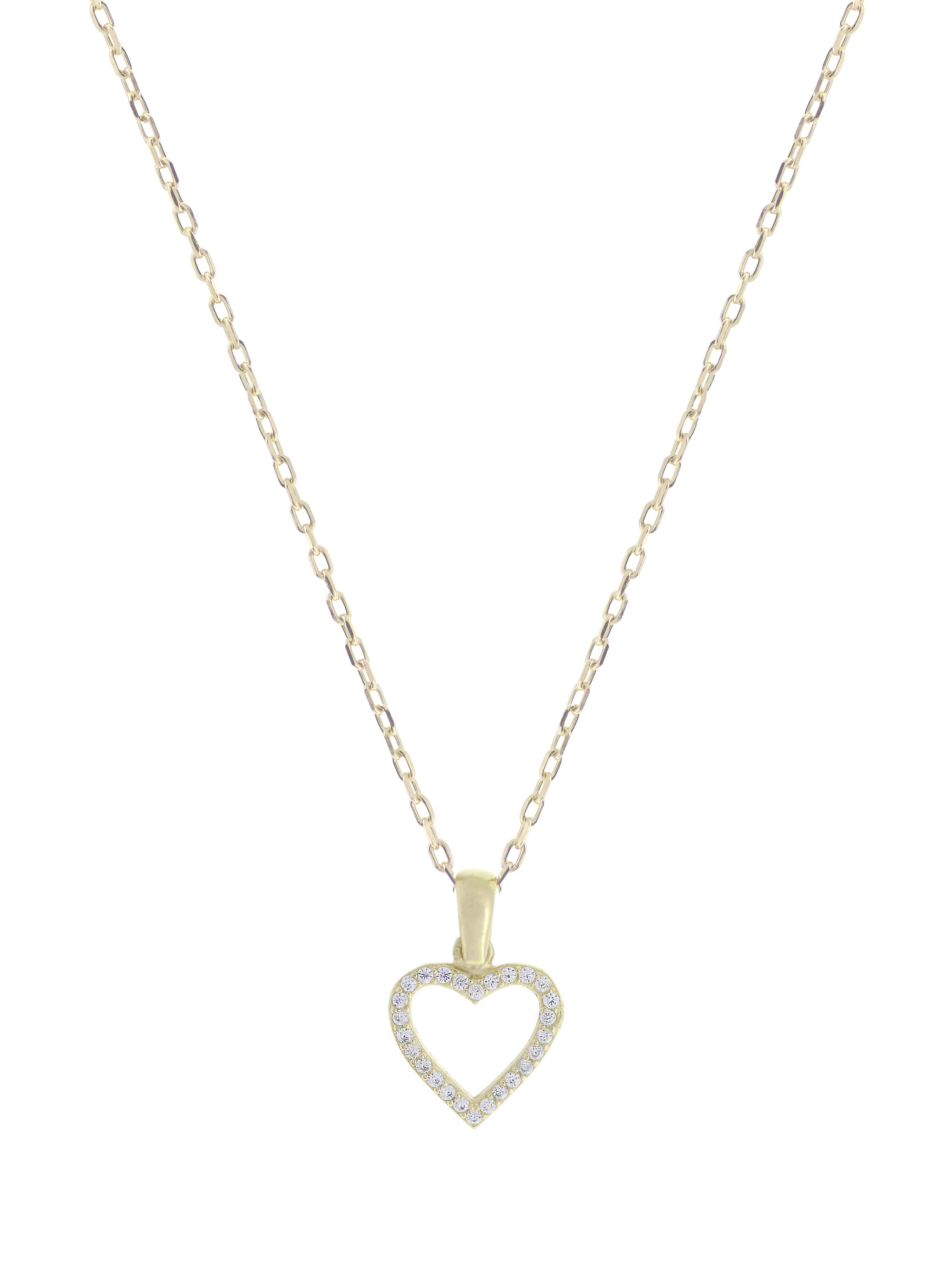 Gümüş Altın Yaldızlı Rose Renk 925 Ayar Gümüş Taşlı Kalp Kolye - www.xsilver.com.tr