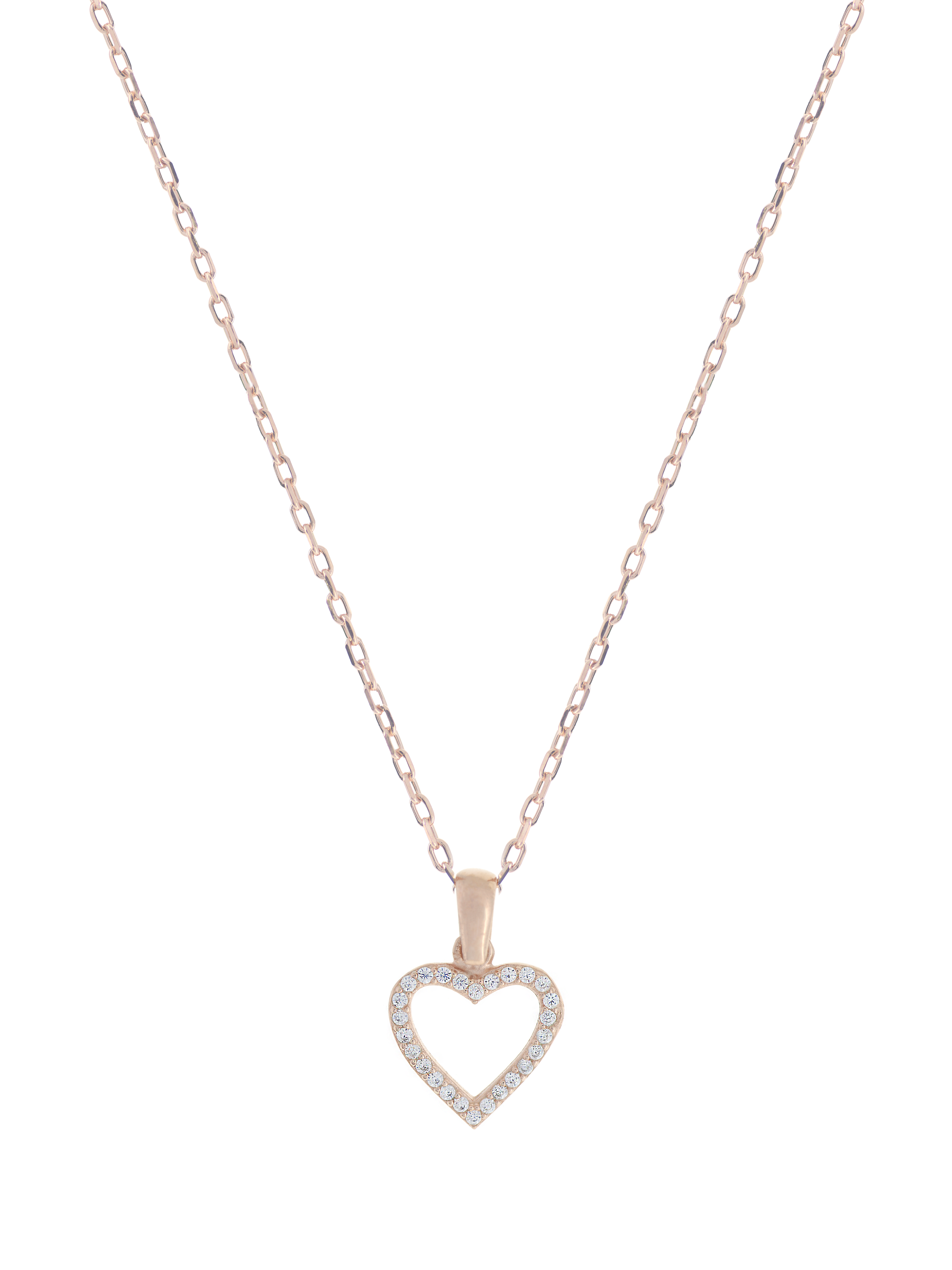 Gümüş Altın Yaldızlı Rose Renk 925 Ayar Gümüş Taşlı Kalp Kolye - www.xsilver.com.tr