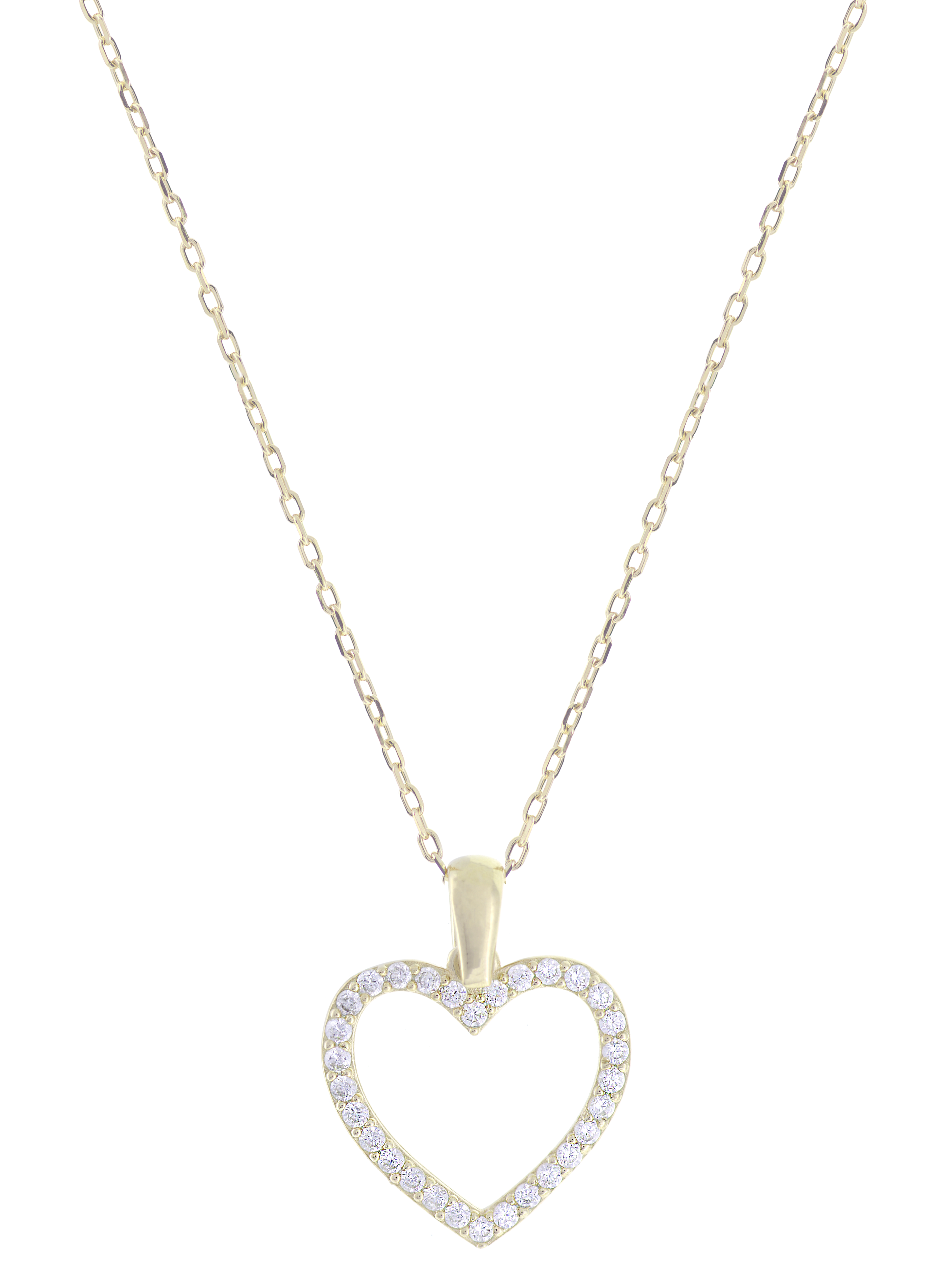 Gümüş Altın Yaldızlı Rose Renk 925 Ayar Gümüş Taşlı Kalp Kolye - www.xsilver.com.tr