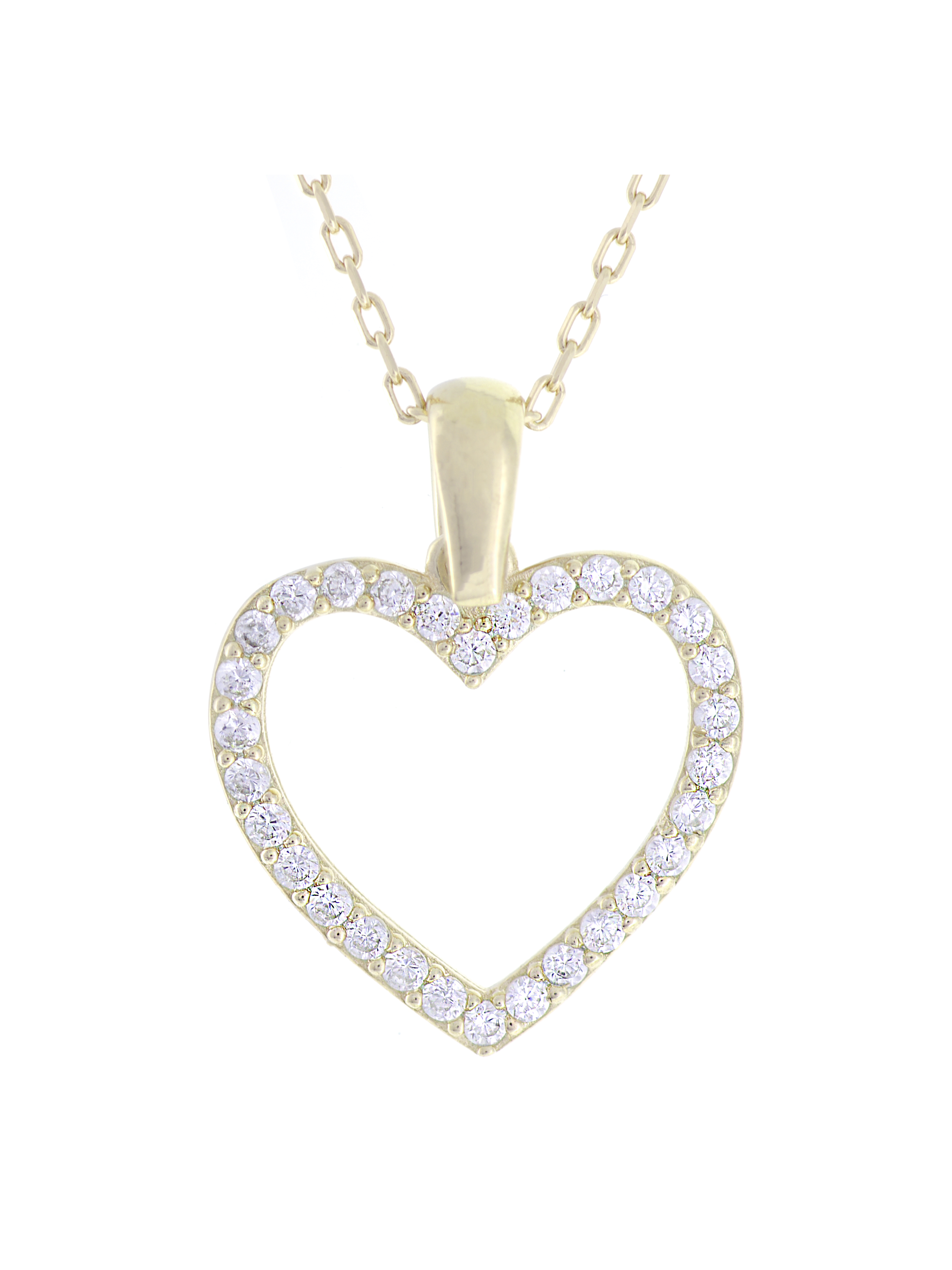 Gümüş Altın Yaldızlı Rose Renk 925 Ayar Gümüş Taşlı Kalp Kolye - www.xsilver.com.tr