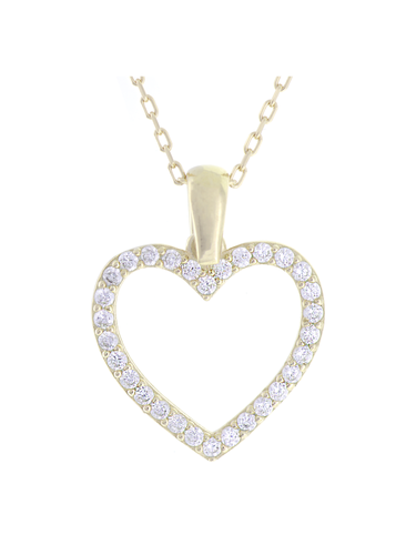 Gümüş Altın Yaldızlı Rose Renk 925 Ayar Gümüş Taşlı Kalp Kolye - www.xsilver.com.tr
