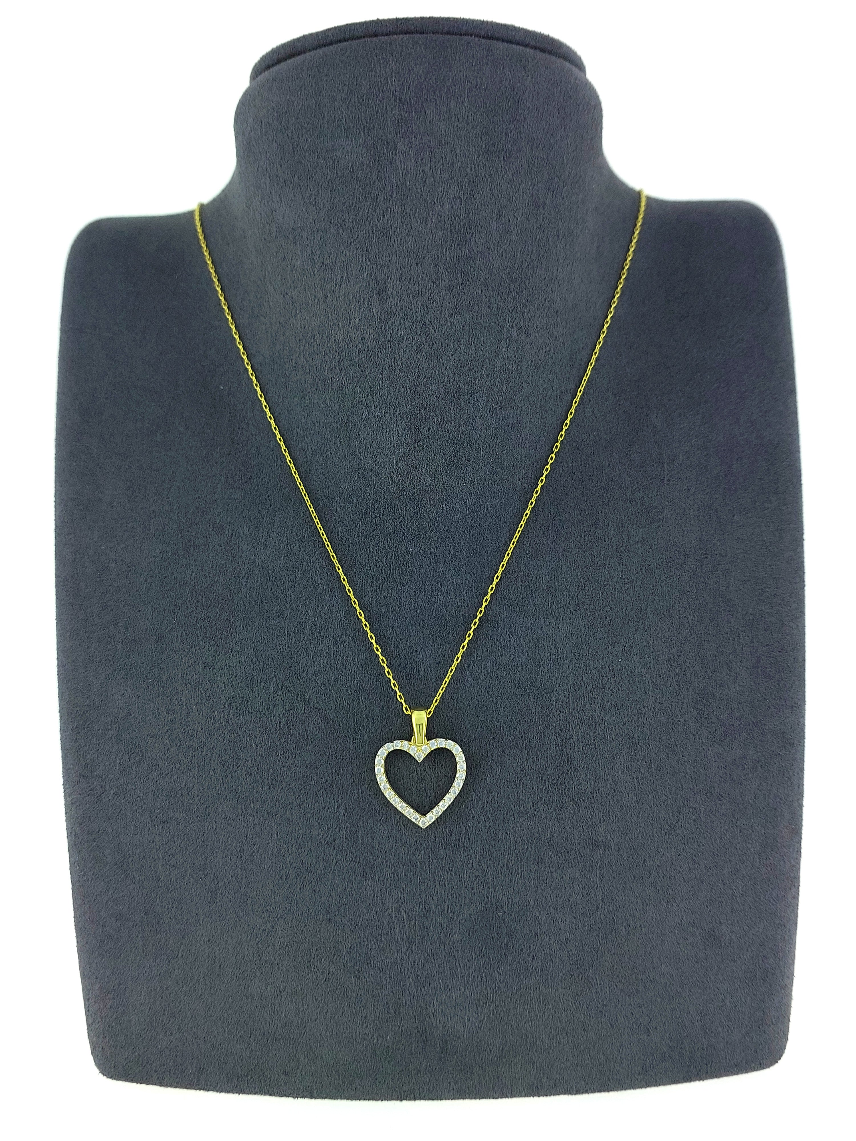 Gümüş Altın Yaldızlı Rose Renk 925 Ayar Gümüş Taşlı Kalp Kolye - www.xsilver.com.tr