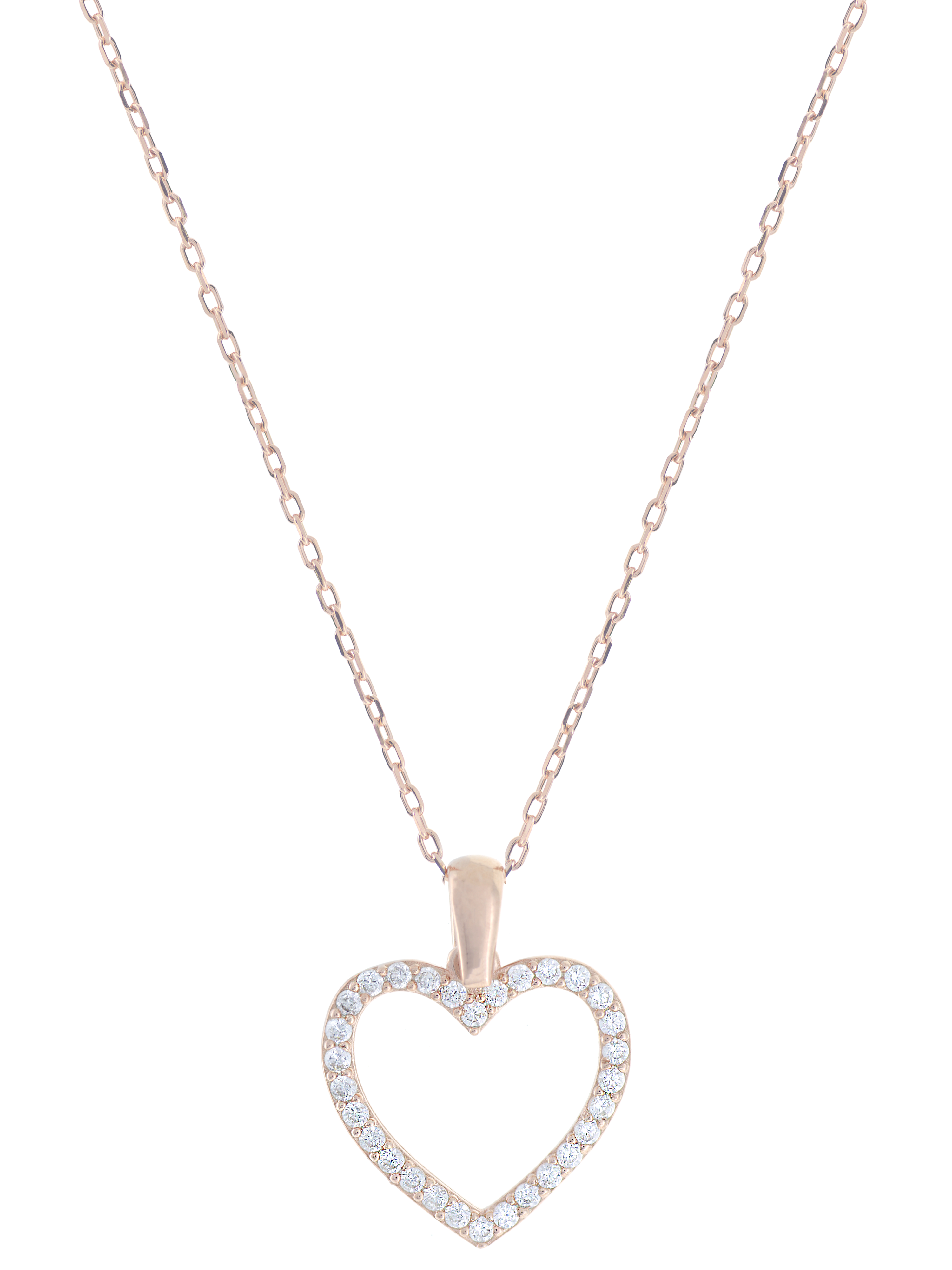 Gümüş Altın Yaldızlı Rose Renk 925 Ayar Gümüş Taşlı Kalp Kolye - www.xsilver.com.tr