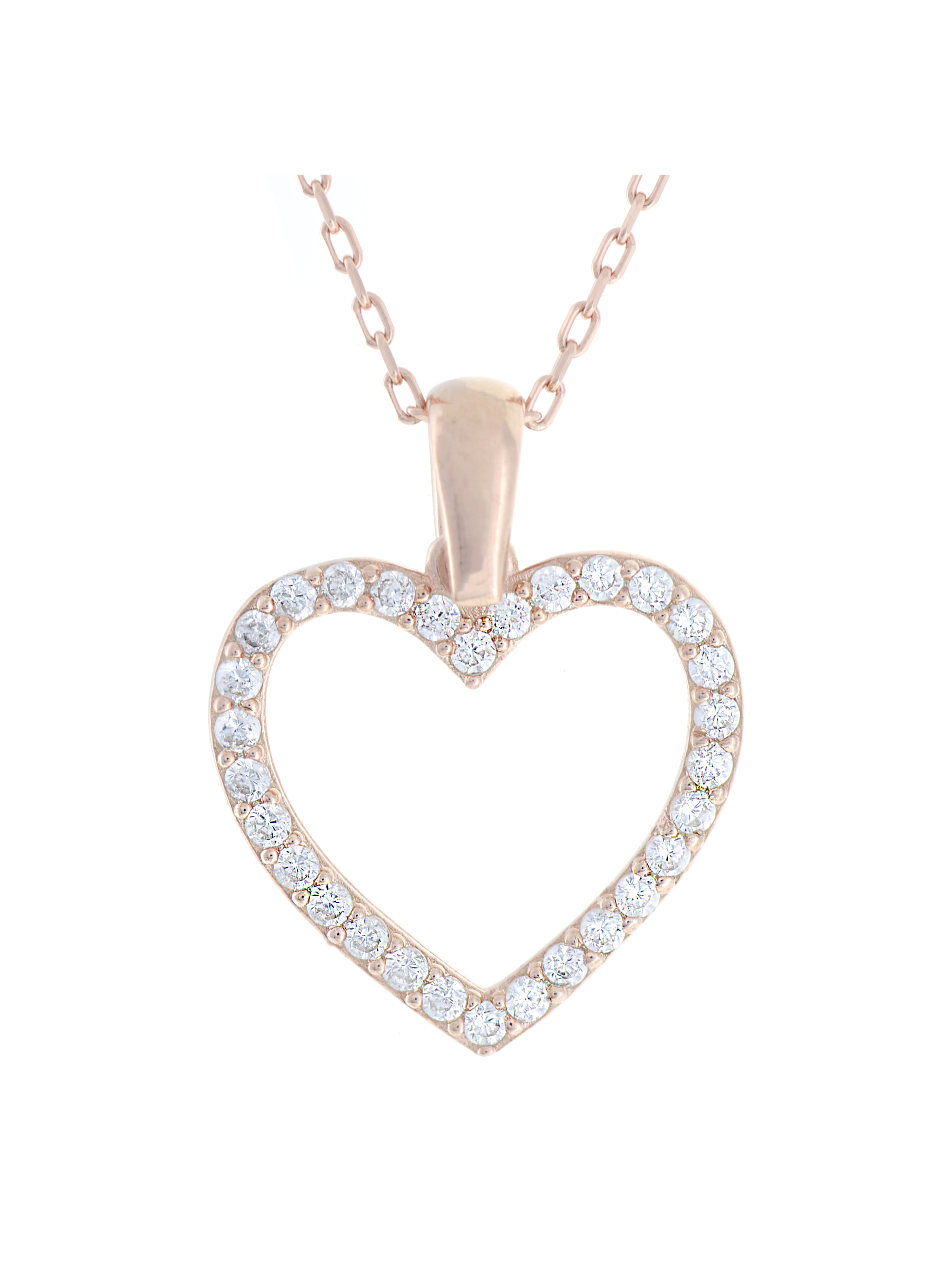 Gümüş Altın Yaldızlı Rose Renk 925 Ayar Gümüş Taşlı Kalp Kolye - www.xsilver.com.tr