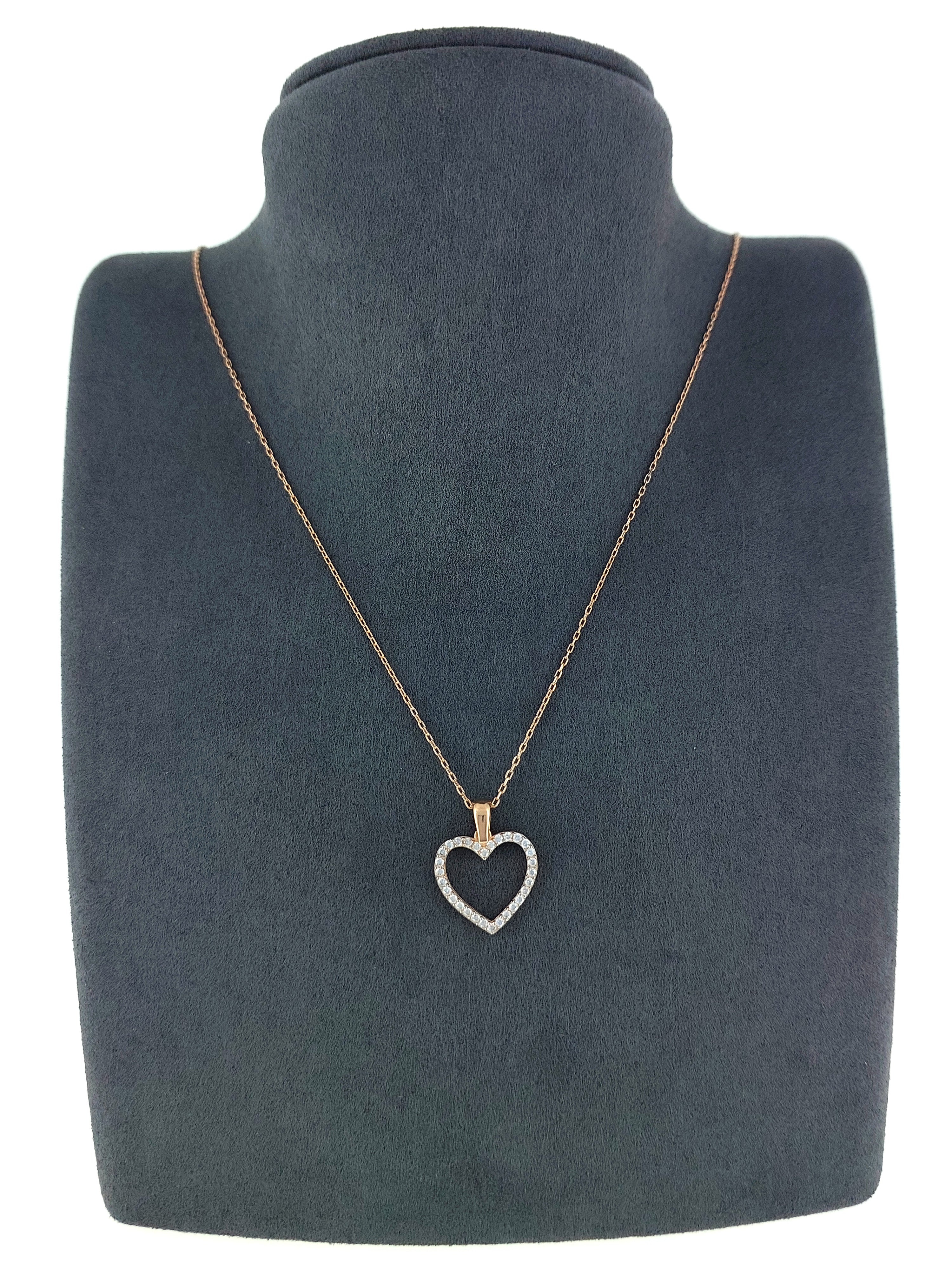 Gümüş Altın Yaldızlı Rose Renk 925 Ayar Gümüş Taşlı Kalp Kolye - www.xsilver.com.tr