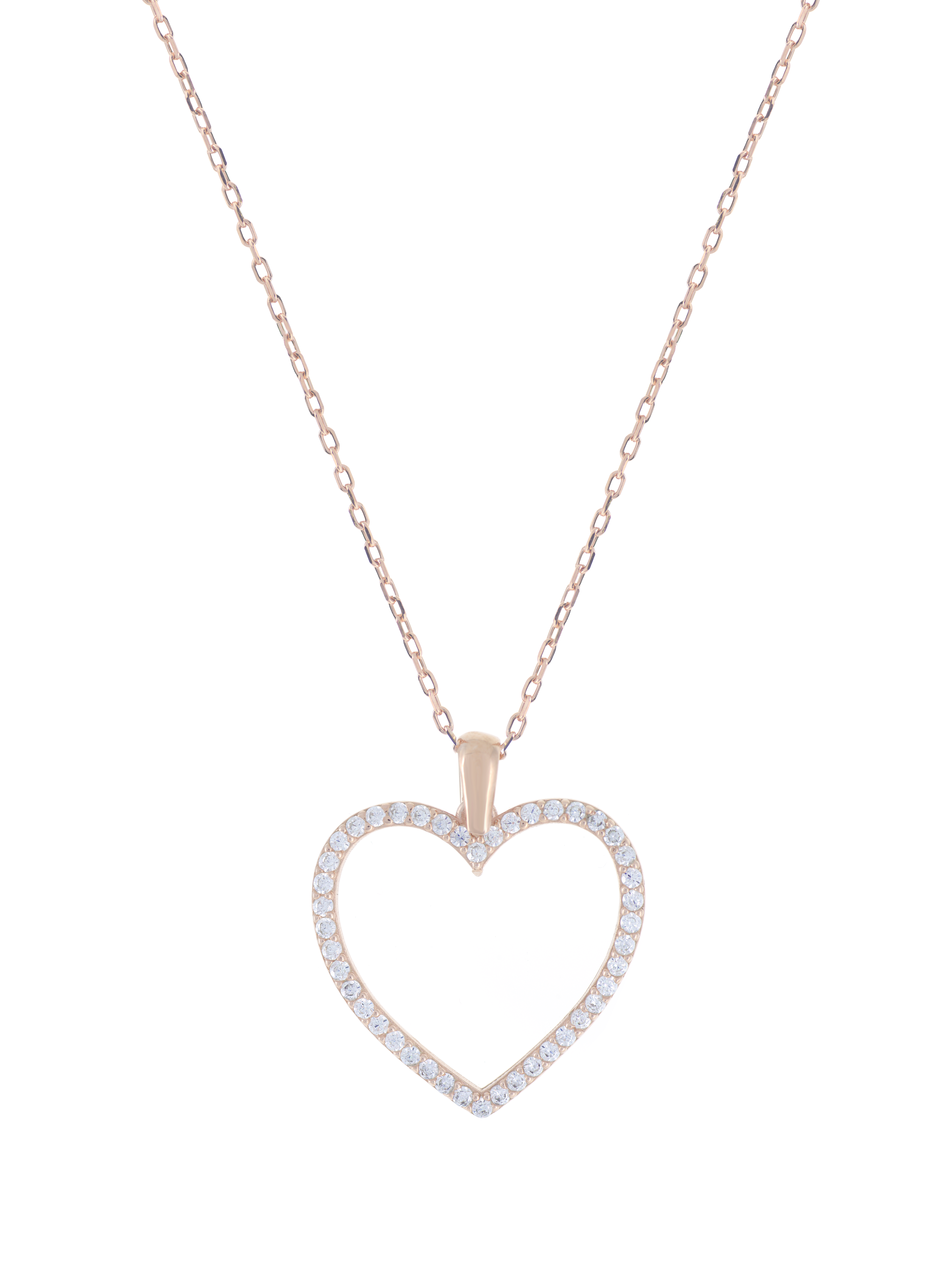 Gümüş Altın Yaldızlı Rose Renk 925 Ayar Gümüş Taşlı Kalp Kolye - www.xsilver.com.tr