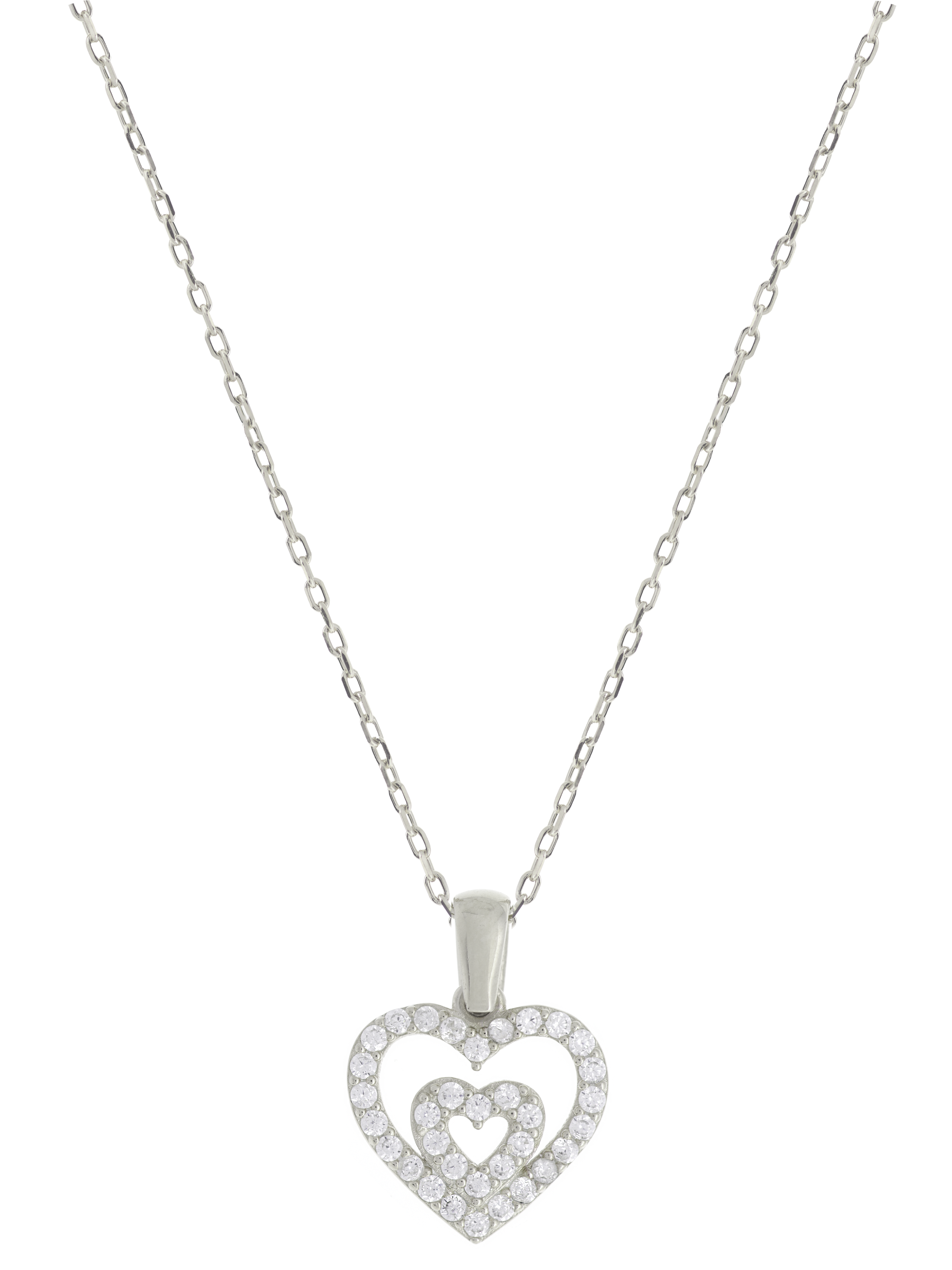 Gümüş Altın Yaldızlı Rose Renk 925 Ayar Gümüş Taşlı İç İçe 2 Kalpli Kolye - www.xsilver.com.tr