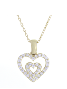 Gümüş Altın Yaldızlı Rose Renk 925 Ayar Gümüş Taşlı İç İçe 2 Kalpli Kolye - www.xsilver.com.tr