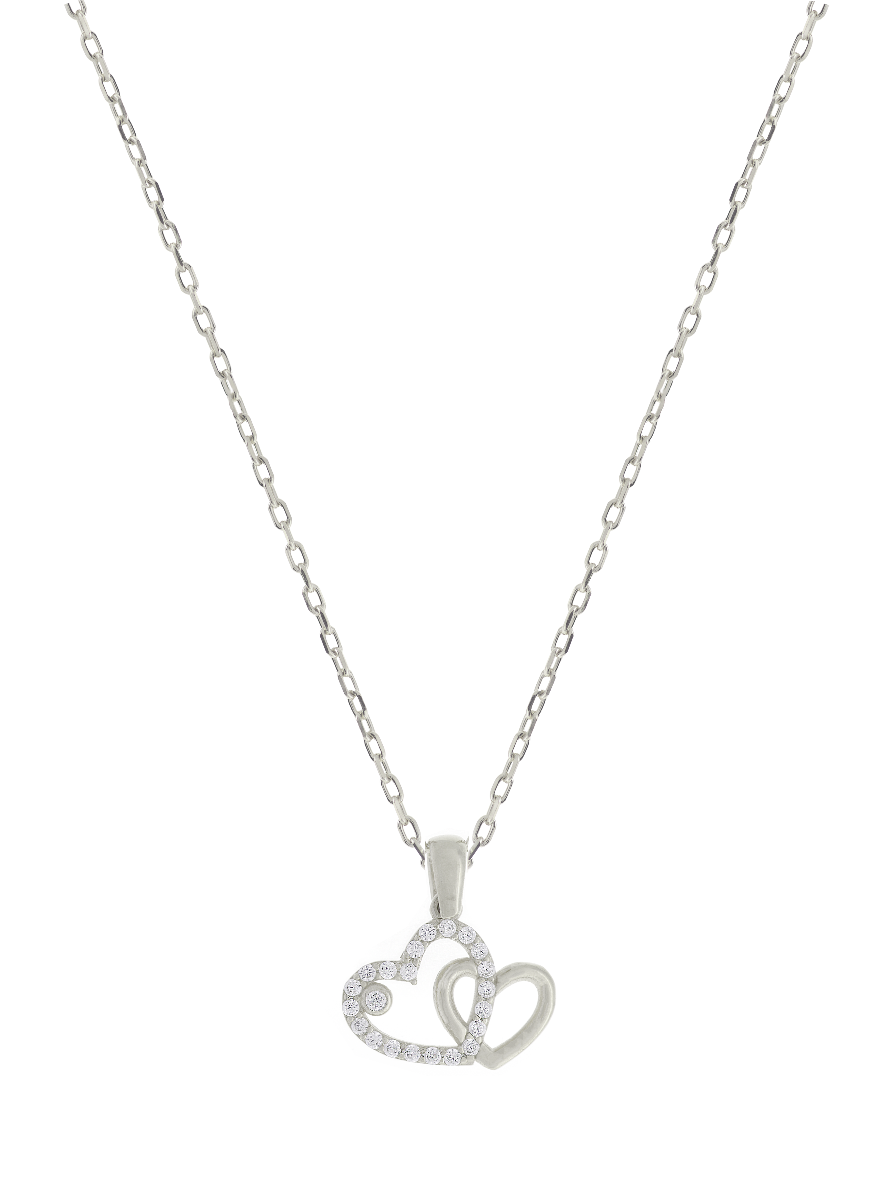 Gümüş Altın Yaldızlı Rose Renk 925 Ayar Gümüş Taşlı Yan Yana 2 Kalp Kolye - www.xsilver.com.tr