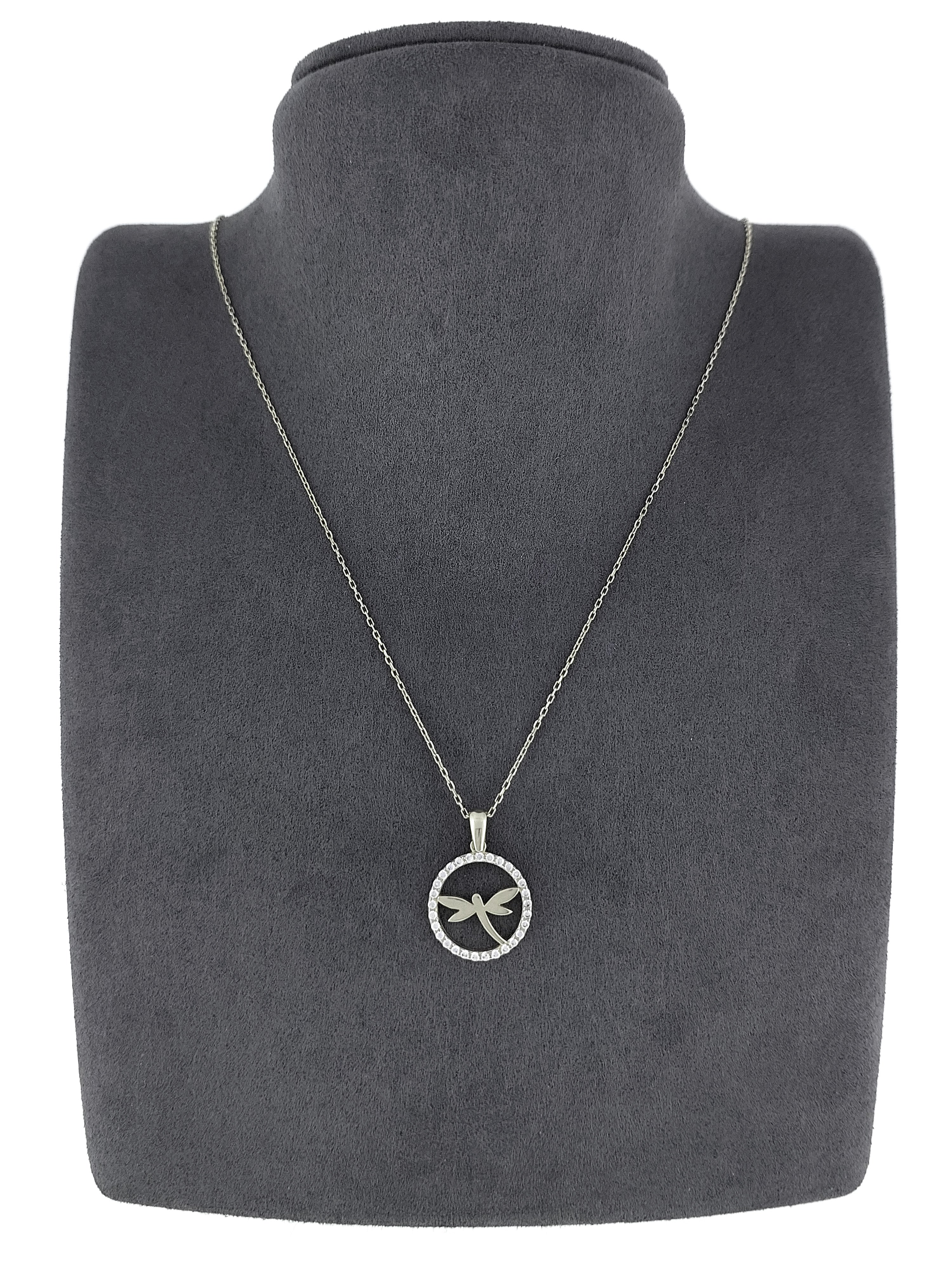 Gümüş Altın Yaldızlı Rose Renk 925 Ayar Gümüş Taşlı Daire İçerisinde Yusufçuk Kolye - www.xsilver.com.tr