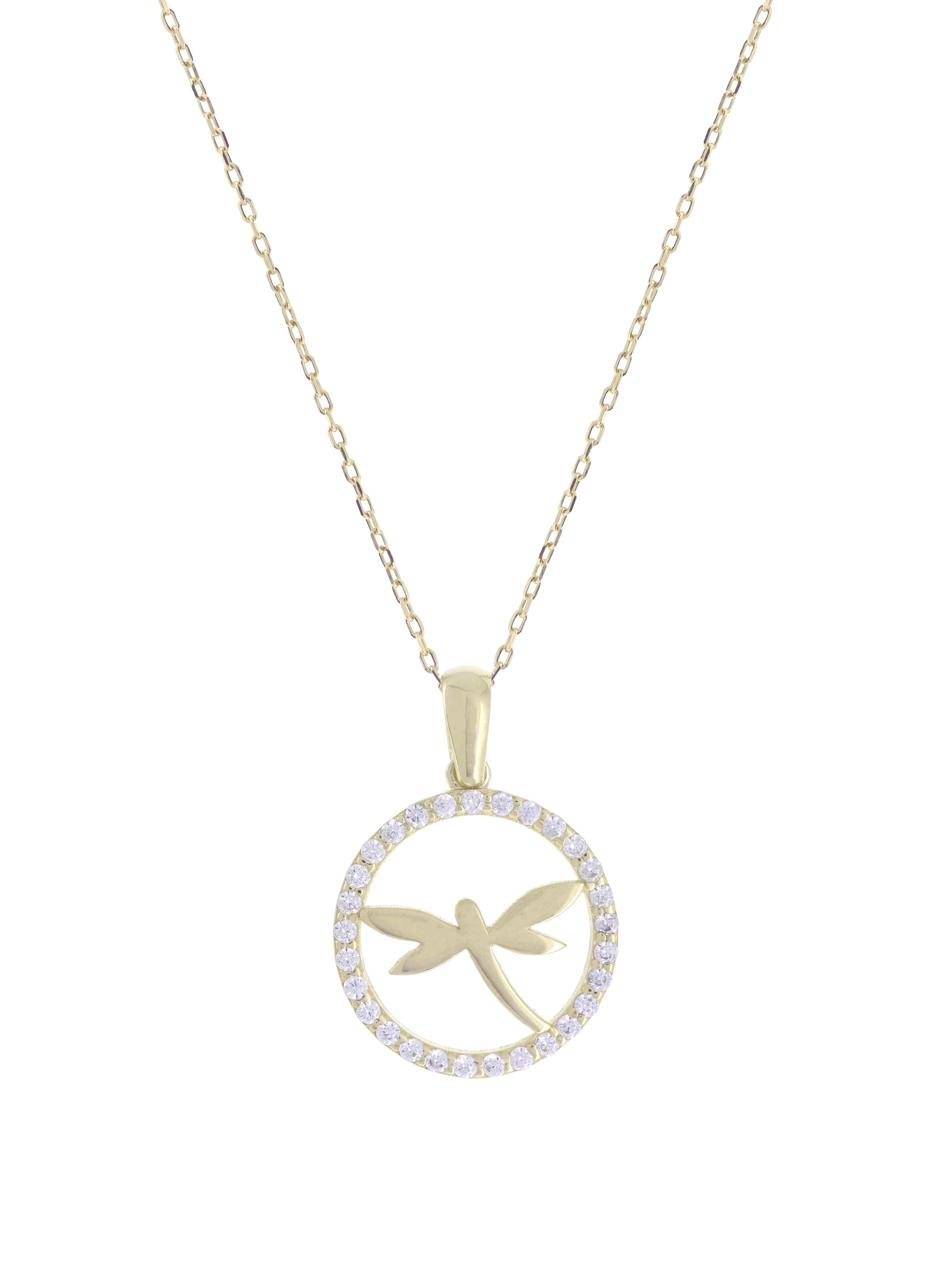 Gümüş Altın Yaldızlı Rose Renk 925 Ayar Gümüş Taşlı Daire İçerisinde Yusufçuk Kolye - www.xsilver.com.tr