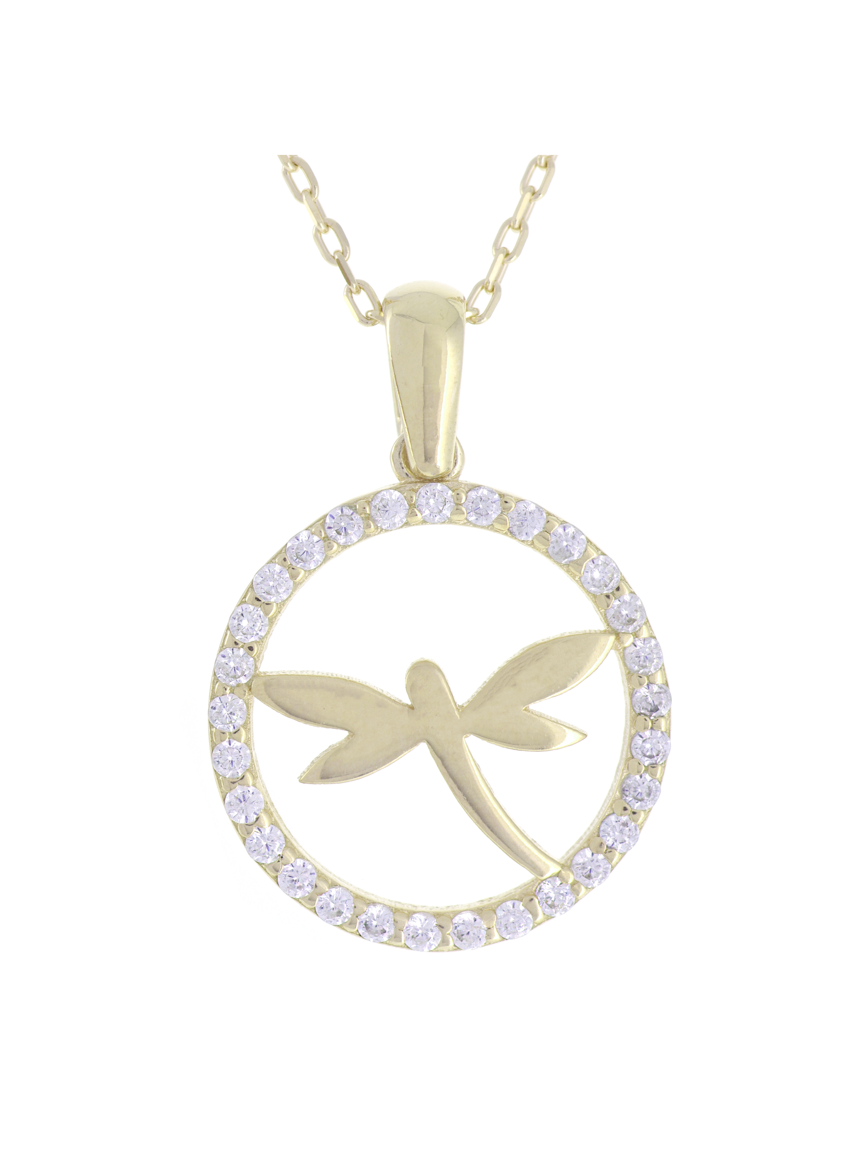 Gümüş Altın Yaldızlı Rose Renk 925 Ayar Gümüş Taşlı Daire İçerisinde Yusufçuk Kolye - www.xsilver.com.tr