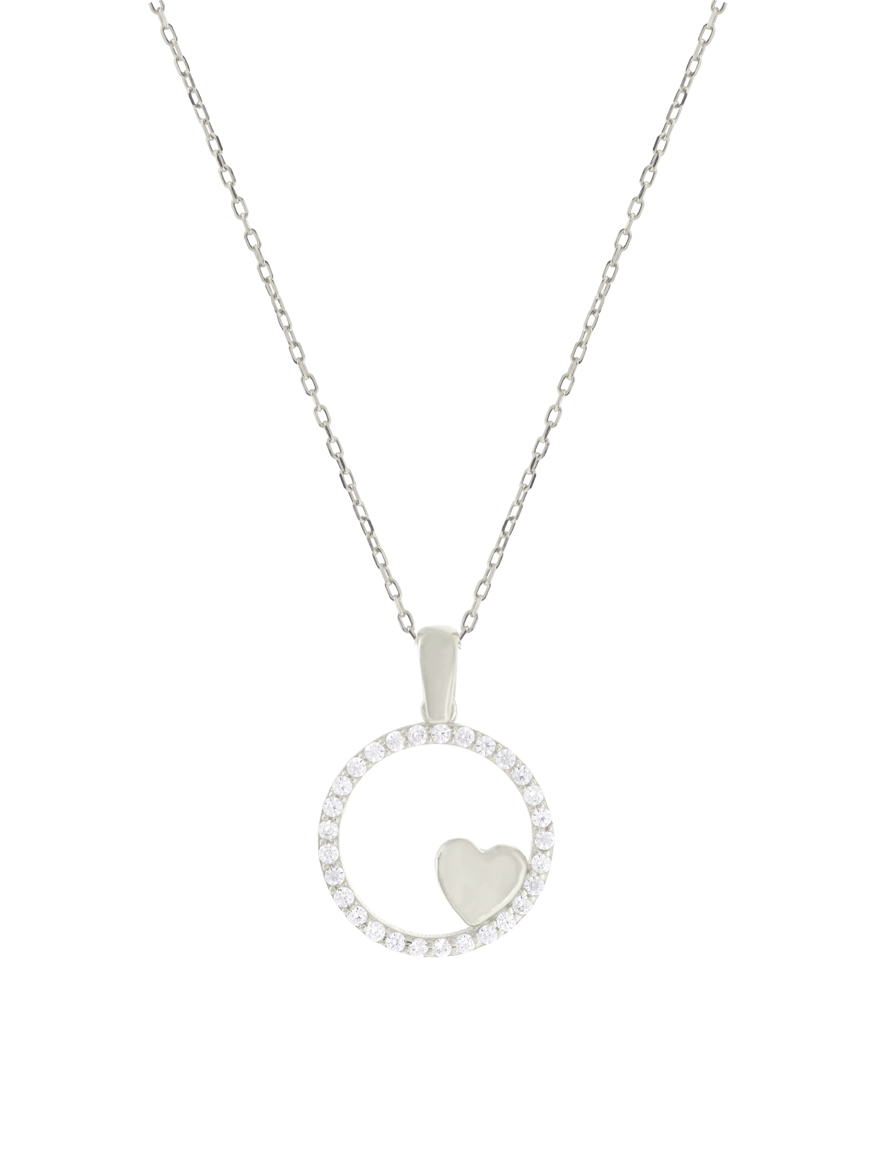 Gümüş Altın Yaldızlı Rose Renk 925 Ayar Gümüş Taşlı Daire İçerisinde Kalp Kolye - www.xsilver.com.tr