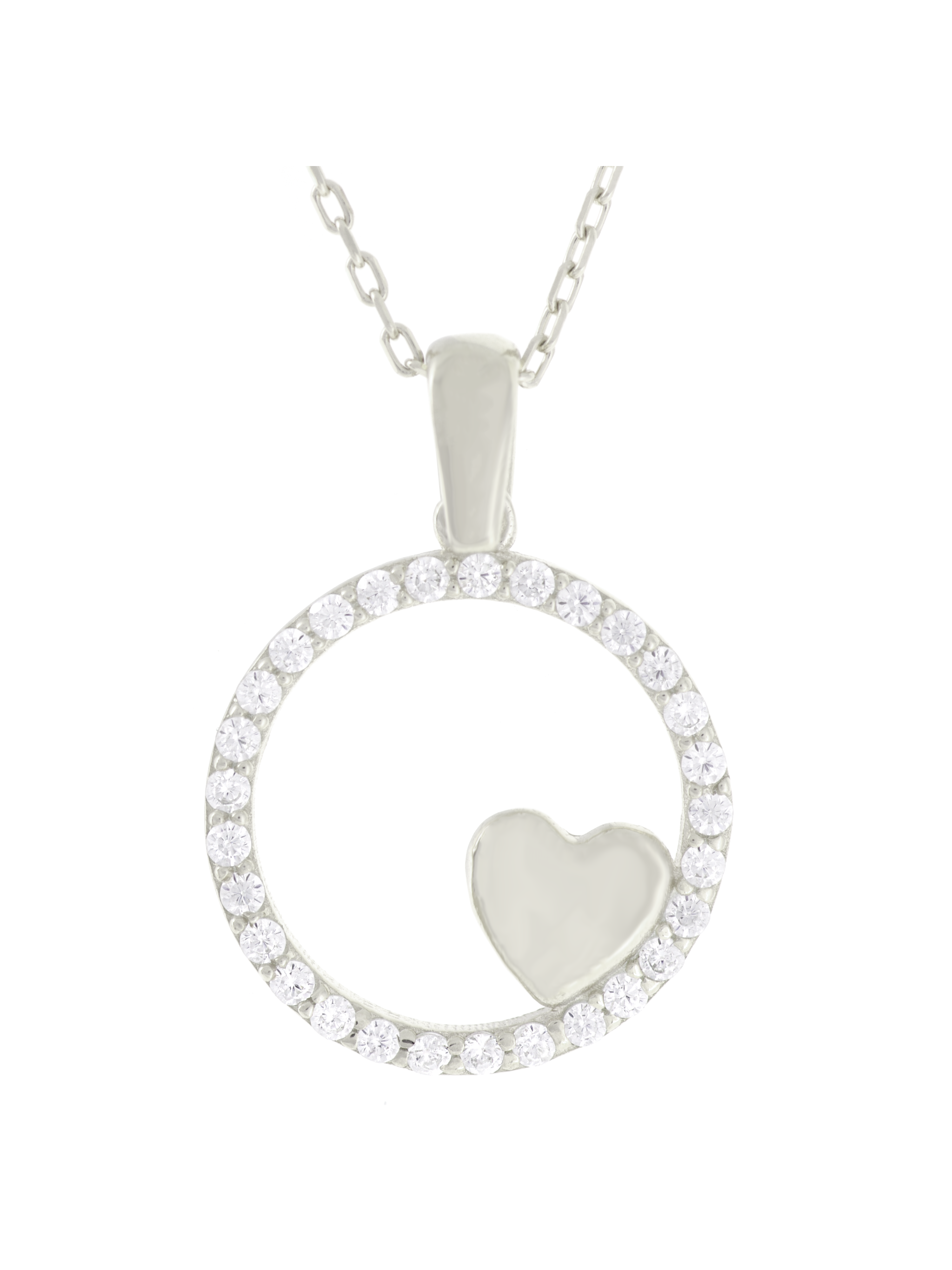 Gümüş Altın Yaldızlı Rose Renk 925 Ayar Gümüş Taşlı Daire İçerisinde Kalp Kolye - www.xsilver.com.tr