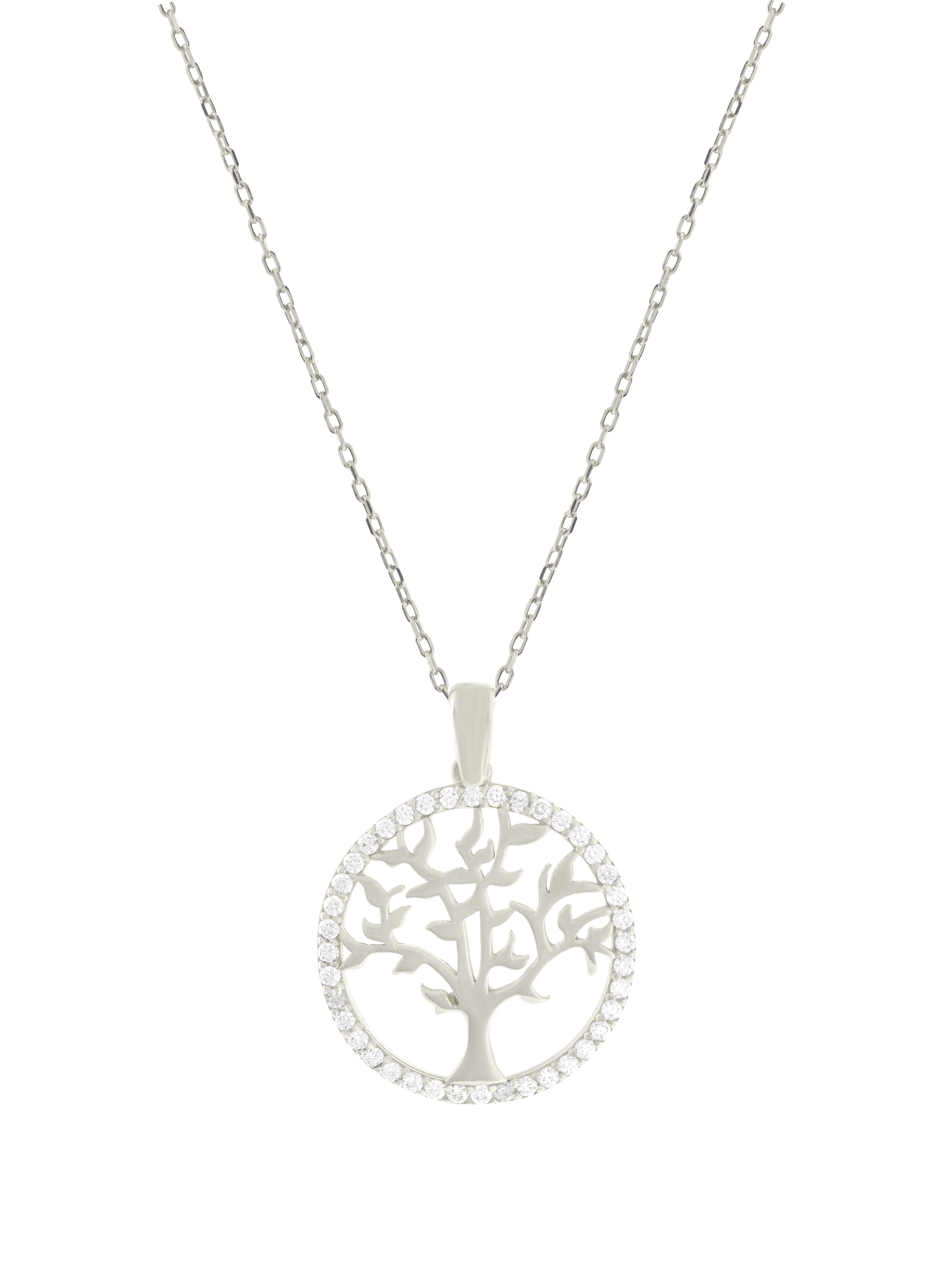 Gümüş Altın Yaldızlı Rose Renk 925 Ayar Gümüş Taşlı Daire İçerisinde Hayat Ağacı Kolye - www.xsilver.com.tr