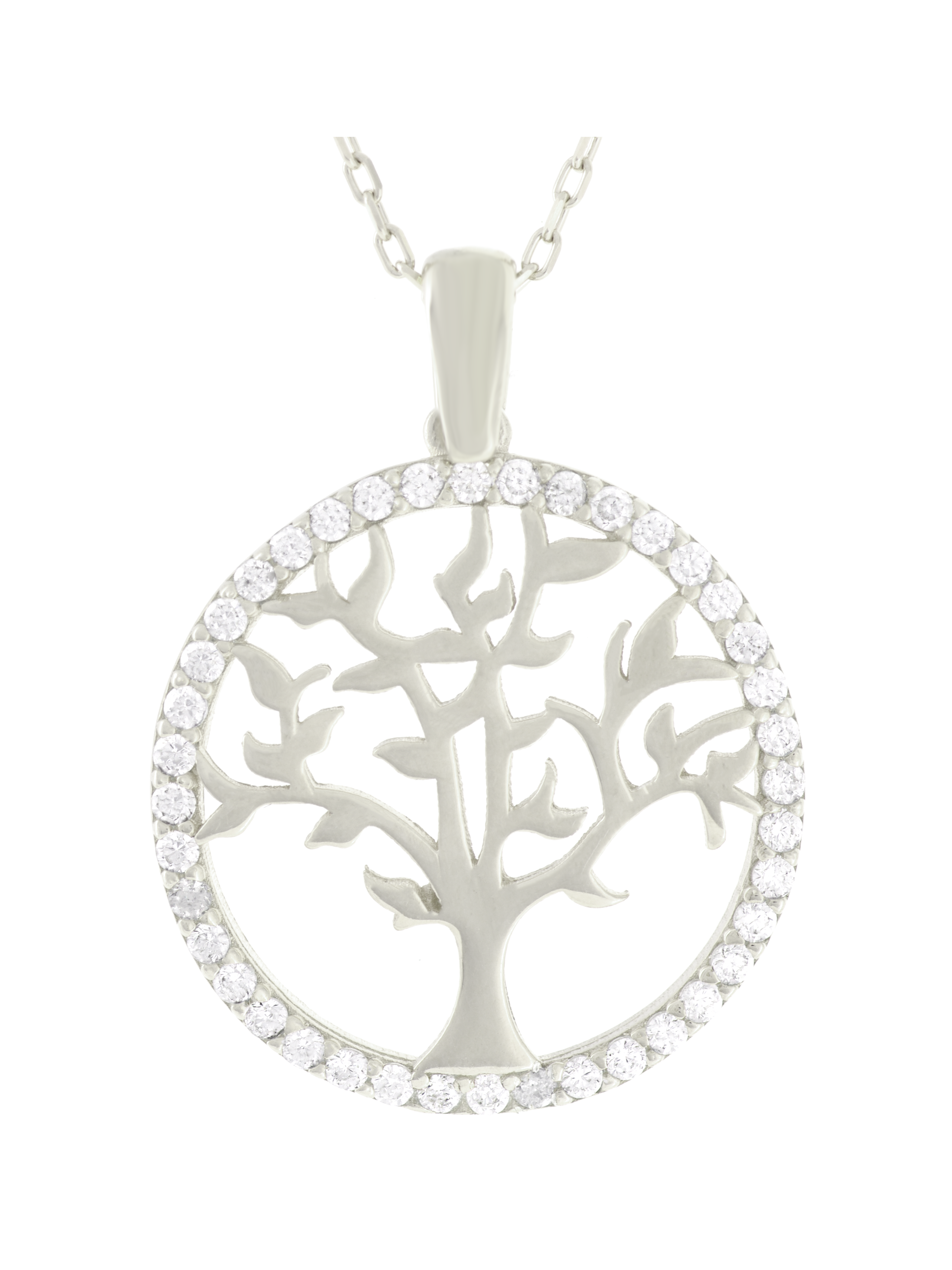 Gümüş Altın Yaldızlı Rose Renk 925 Ayar Gümüş Taşlı Daire İçerisinde Hayat Ağacı Kolye - www.xsilver.com.tr