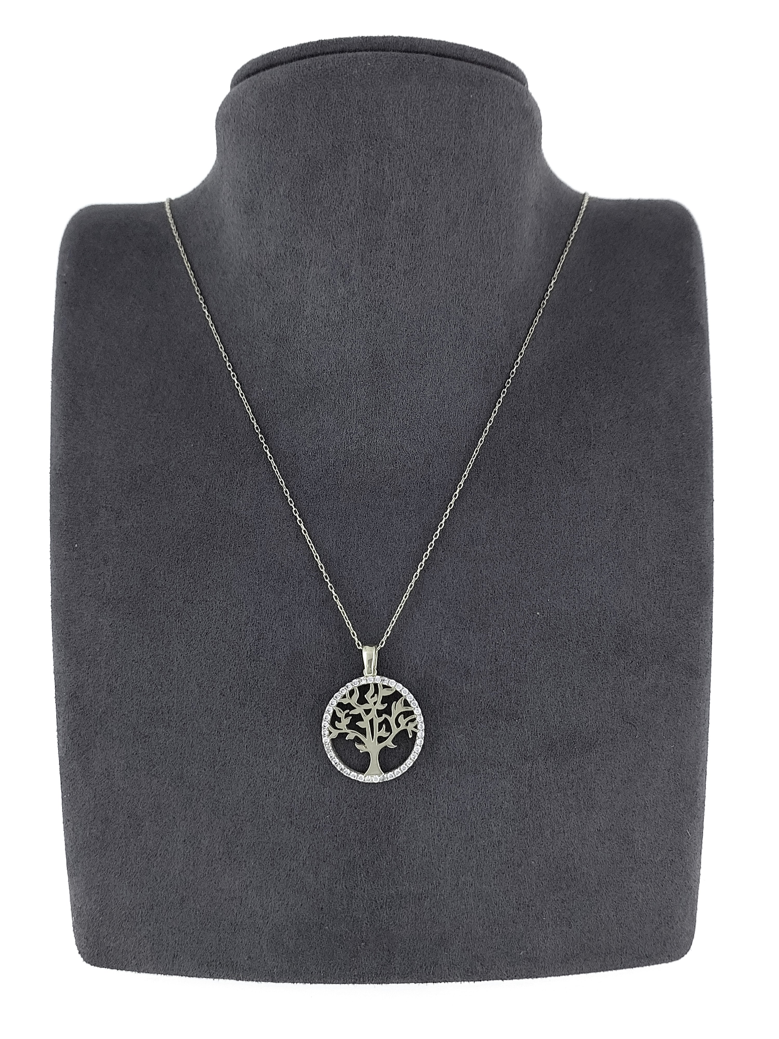 Gümüş Altın Yaldızlı Rose Renk 925 Ayar Gümüş Taşlı Daire İçerisinde Hayat Ağacı Kolye - www.xsilver.com.tr