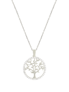 Gümüş Altın Yaldızlı Rose Renk 925 Ayar Gümüş Taşlı Daire İçerisinde Hayat Ağacı Kolye - www.xsilver.com.tr