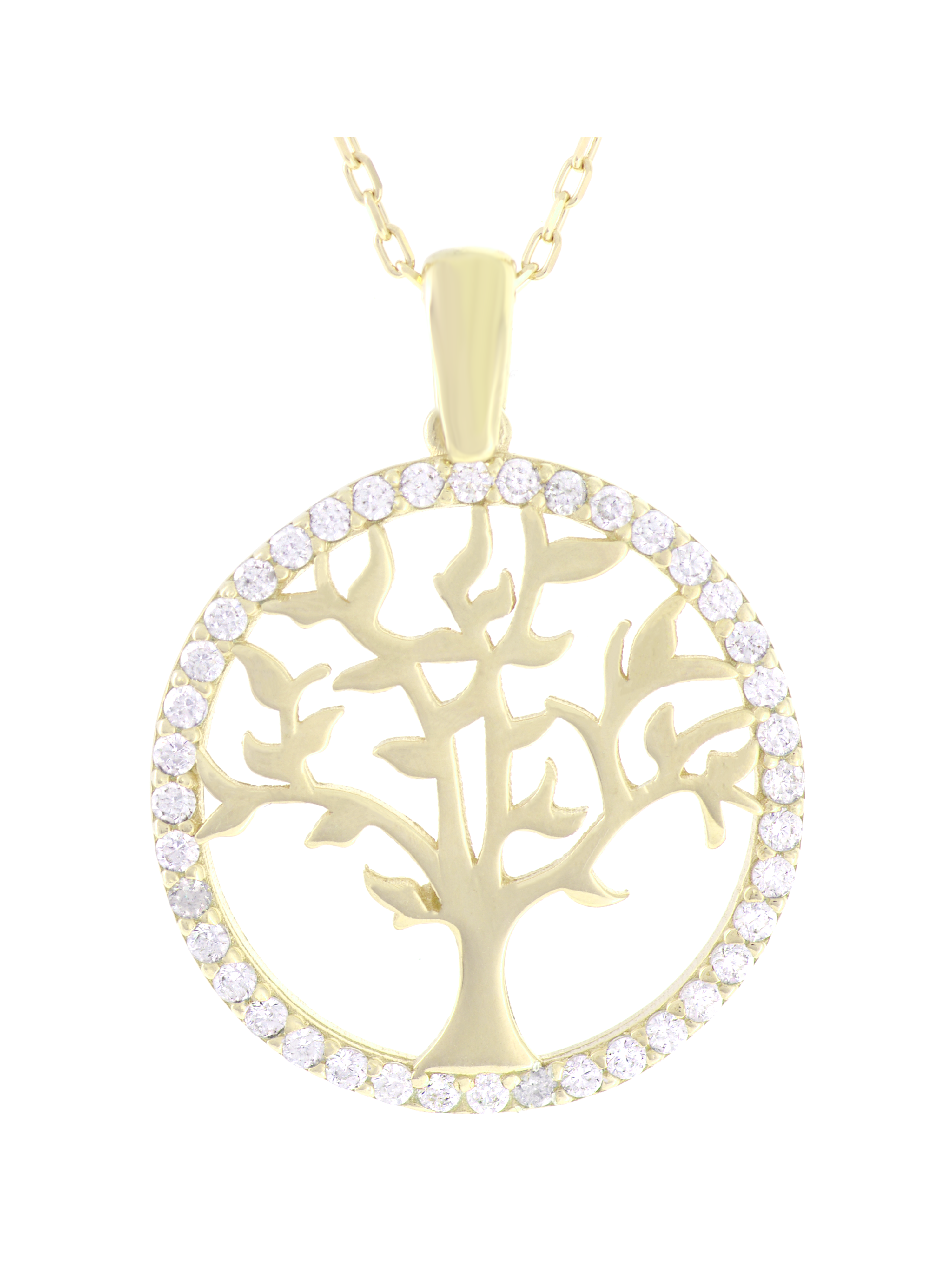 Gümüş Altın Yaldızlı Rose Renk 925 Ayar Gümüş Taşlı Daire İçerisinde Hayat Ağacı Kolye - www.xsilver.com.tr