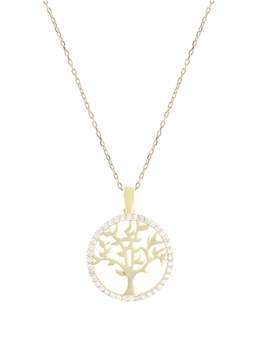 Gümüş Altın Yaldızlı Rose Renk 925 Ayar Gümüş Taşlı Daire İçerisinde Hayat Ağacı Kolye - www.xsilver.com.tr