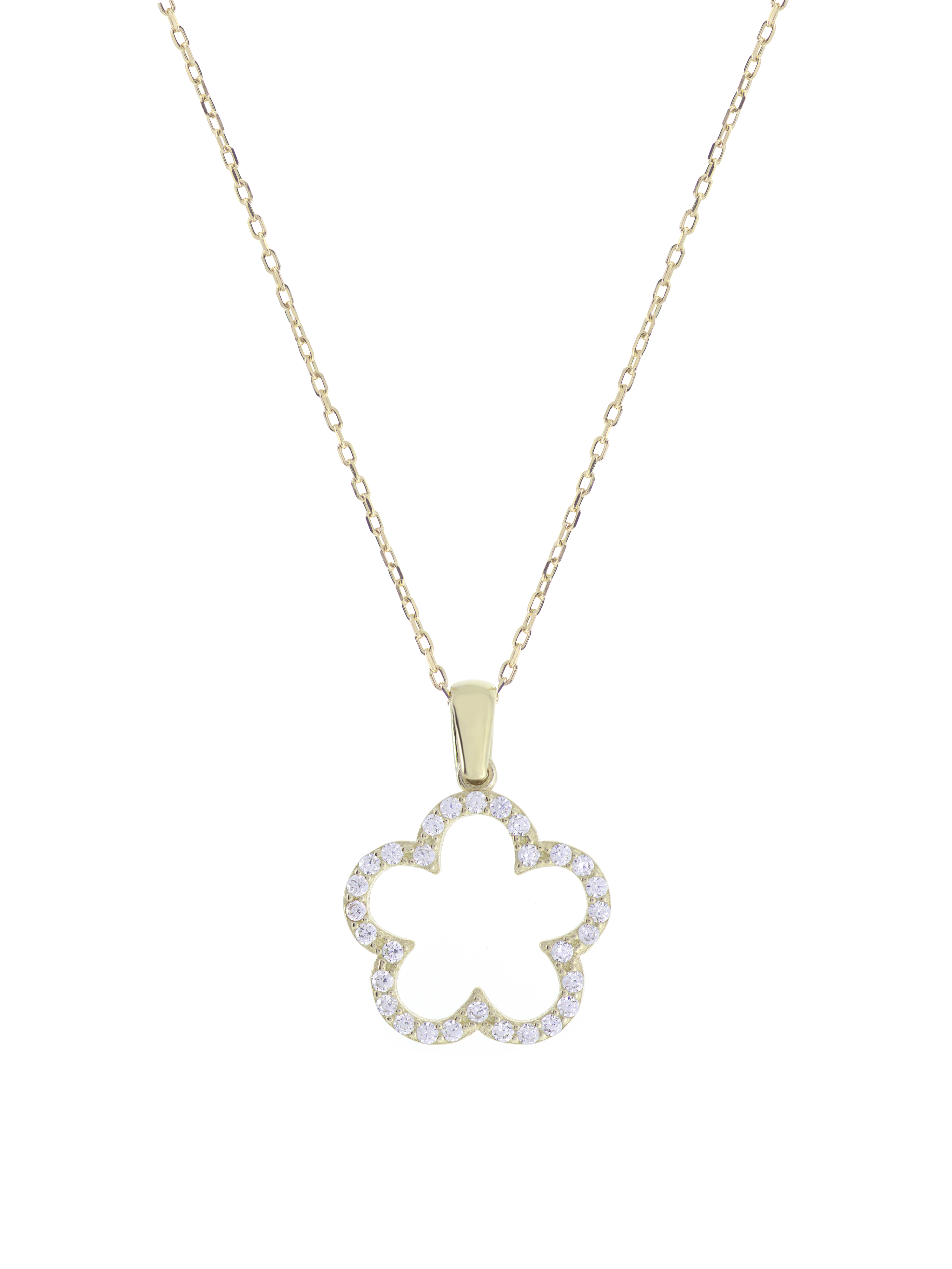 Gümüş Altın Yaldızlı Rose Renk 925 Ayar Gümüş Taşlı Papatya Kolye - www.xsilver.com.tr